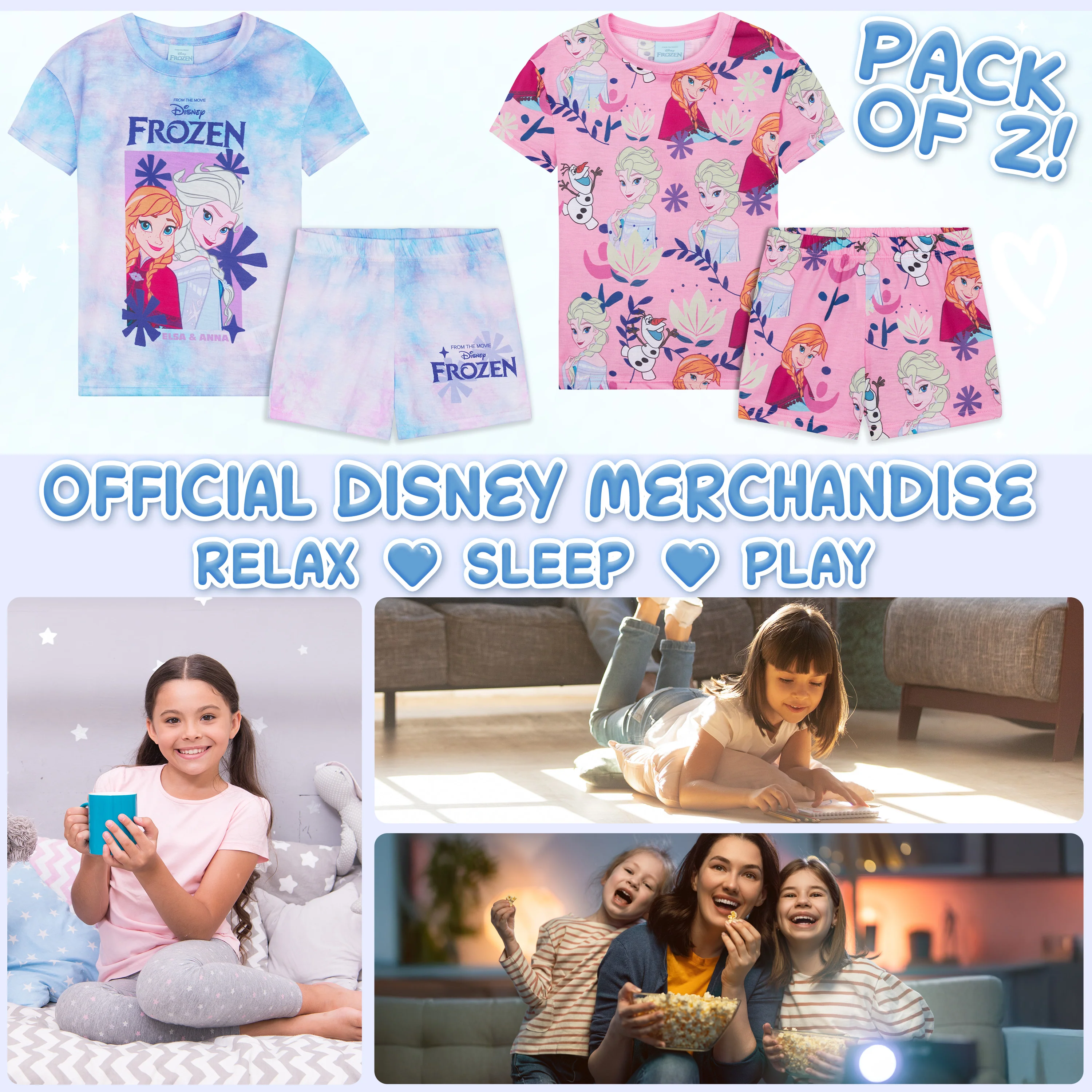 Get Trend PJs for Girls Pack of 2 Short Sleeve Pyjamas Set for Kids Teenagers Lounge Sets Nightwear Soft Comfy Sleepwear Gifts for Girls - Image 2