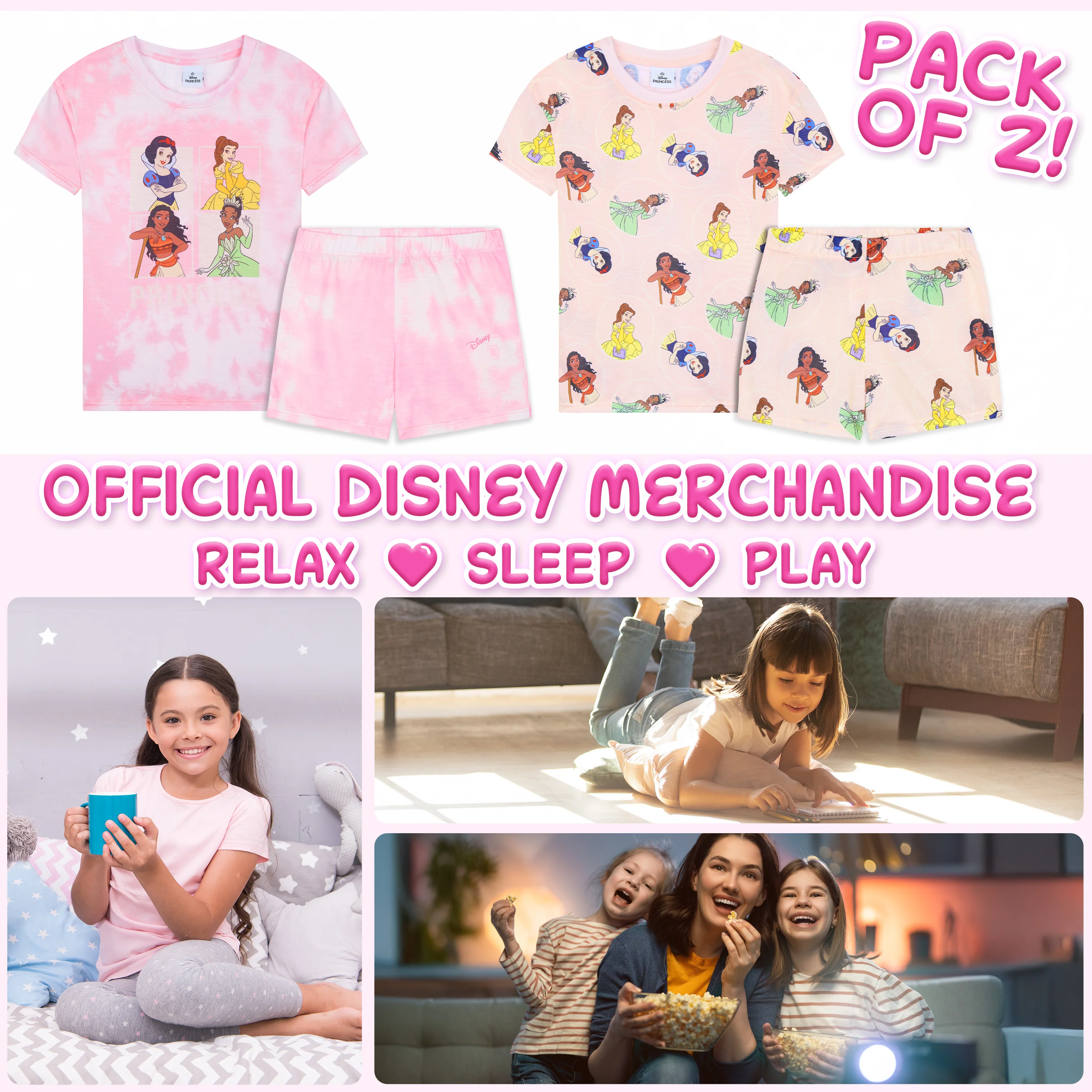 Get Trend PJs for Girls Pack of 2 Short Sleeve Pyjamas Set for Kids Teenagers Lounge Sets Nightwear Soft Comfy Sleepwear Gifts for Girls - Image 2