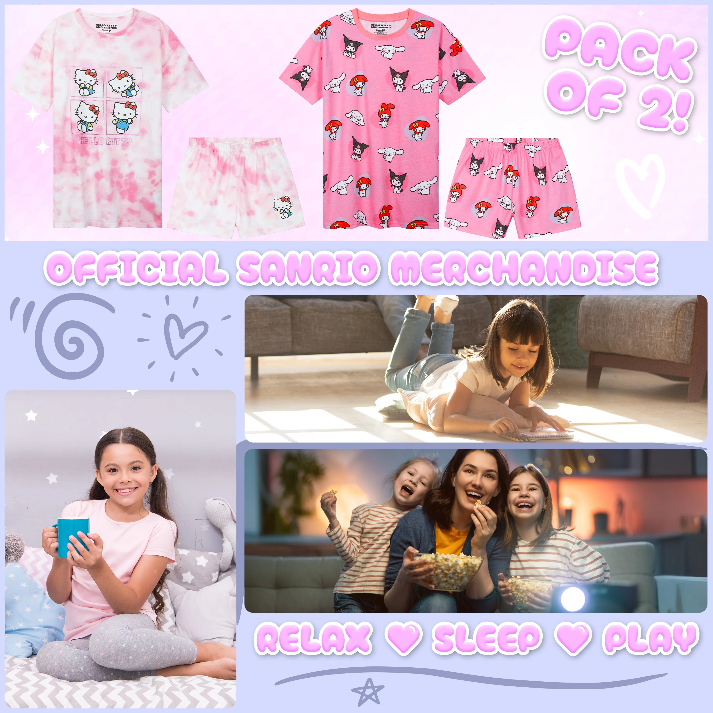Get Trend PJs for Girls Teenagers 2 Pack of Short Pyjamas Lounge Set Soft Comfy Nightwear Sleepwear Lounge Wear Gifts for Girls - Image 2