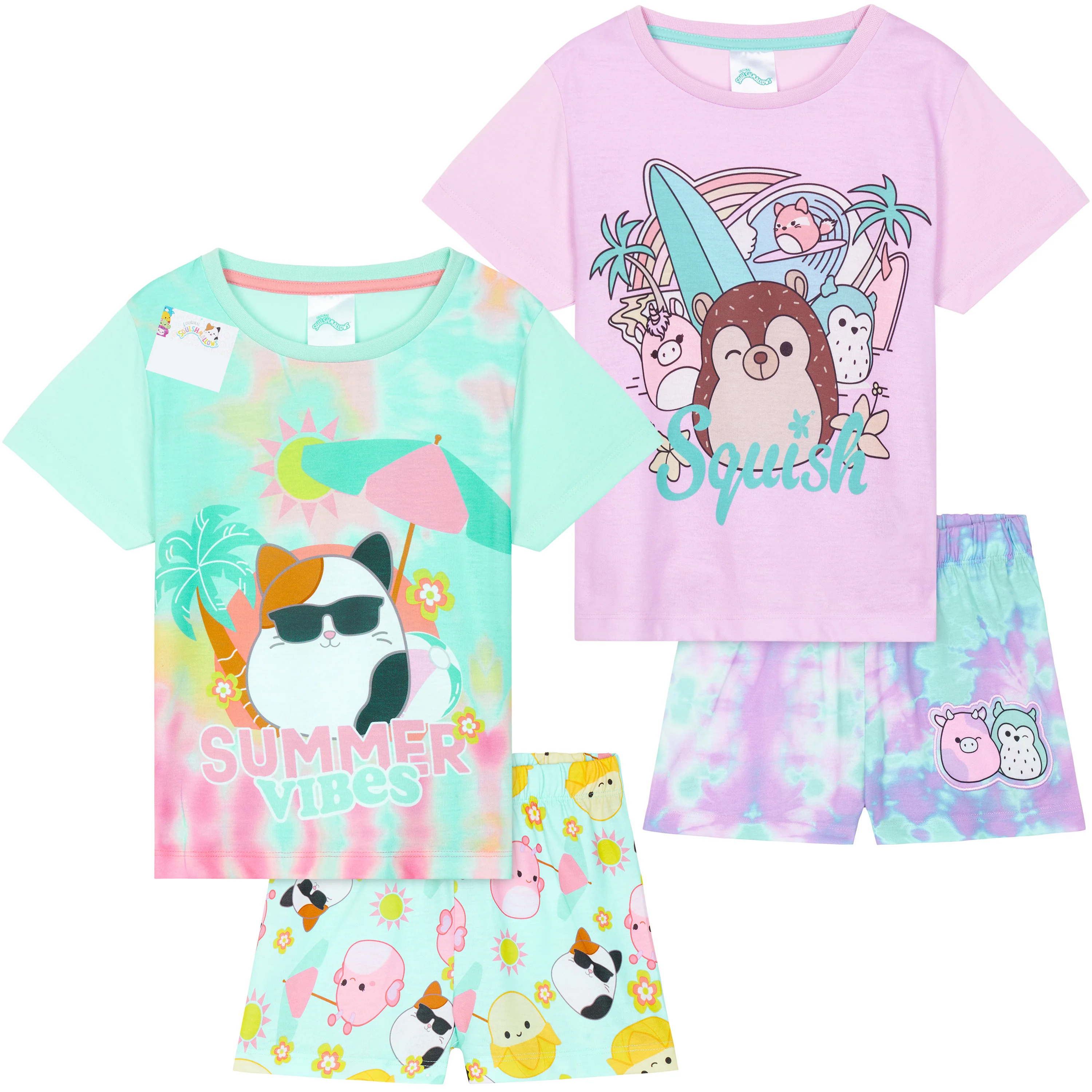 Get Trend PJs Girls 2 Pack Short Sleeve Pyjamas Set, Squishmallows for Kids Teens Lounge Sets Nightwear Soft Comfy Sleepwear Gifts for Girls