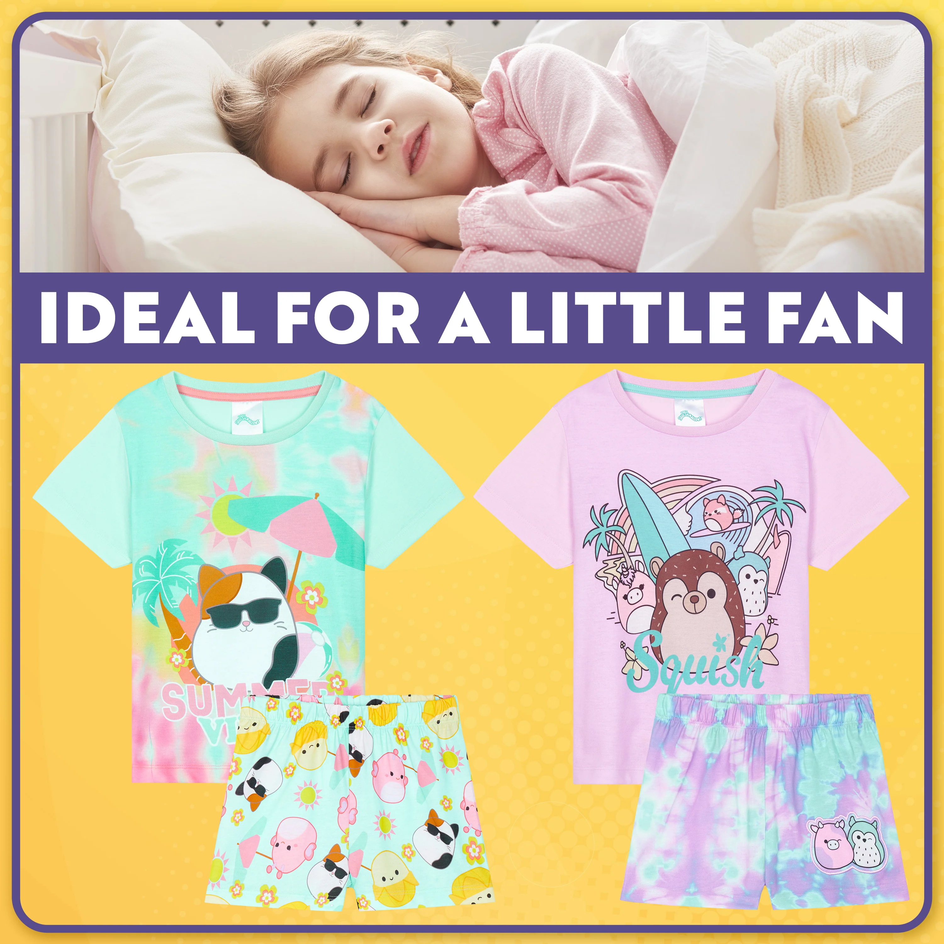 Get Trend PJs Girls 2 Pack Short Sleeve Pyjamas Set, Squishmallows for Kids Teens Lounge Sets Nightwear Soft Comfy Sleepwear Gifts for Girls - Image 2