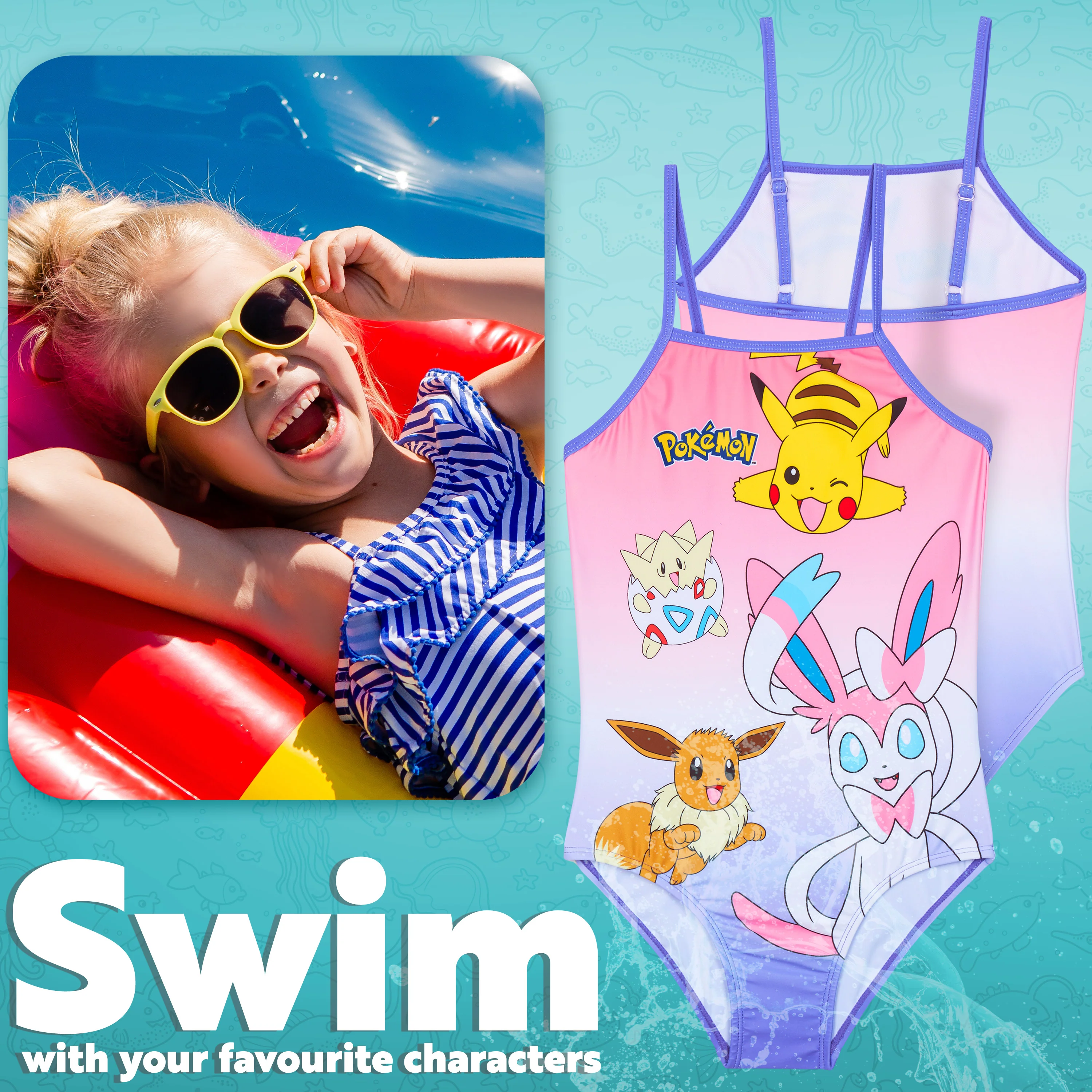 Get Trend | Pokemon Girls Swimming Costume Toddlers One Piece Stretchy Swimsuit Comfortable Straps Swimwear for Beach Pool Swimming Holiday Essentials - Image 3