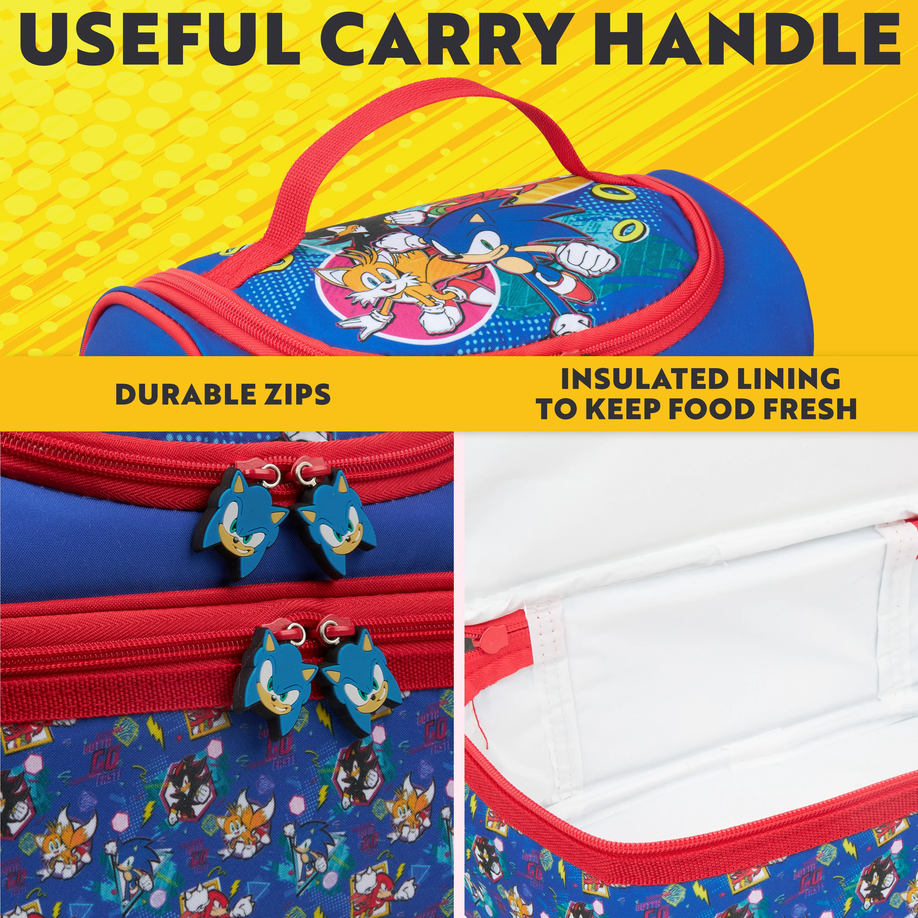Get Trend Sonic The Hedgehog Lunch Bag for Kids Insulated Lunch Box with Compartments Knuckles Shadow Snacks Food Carrier for School Picnic Cooler Bag (Blue/Red Sonic) - Image 4