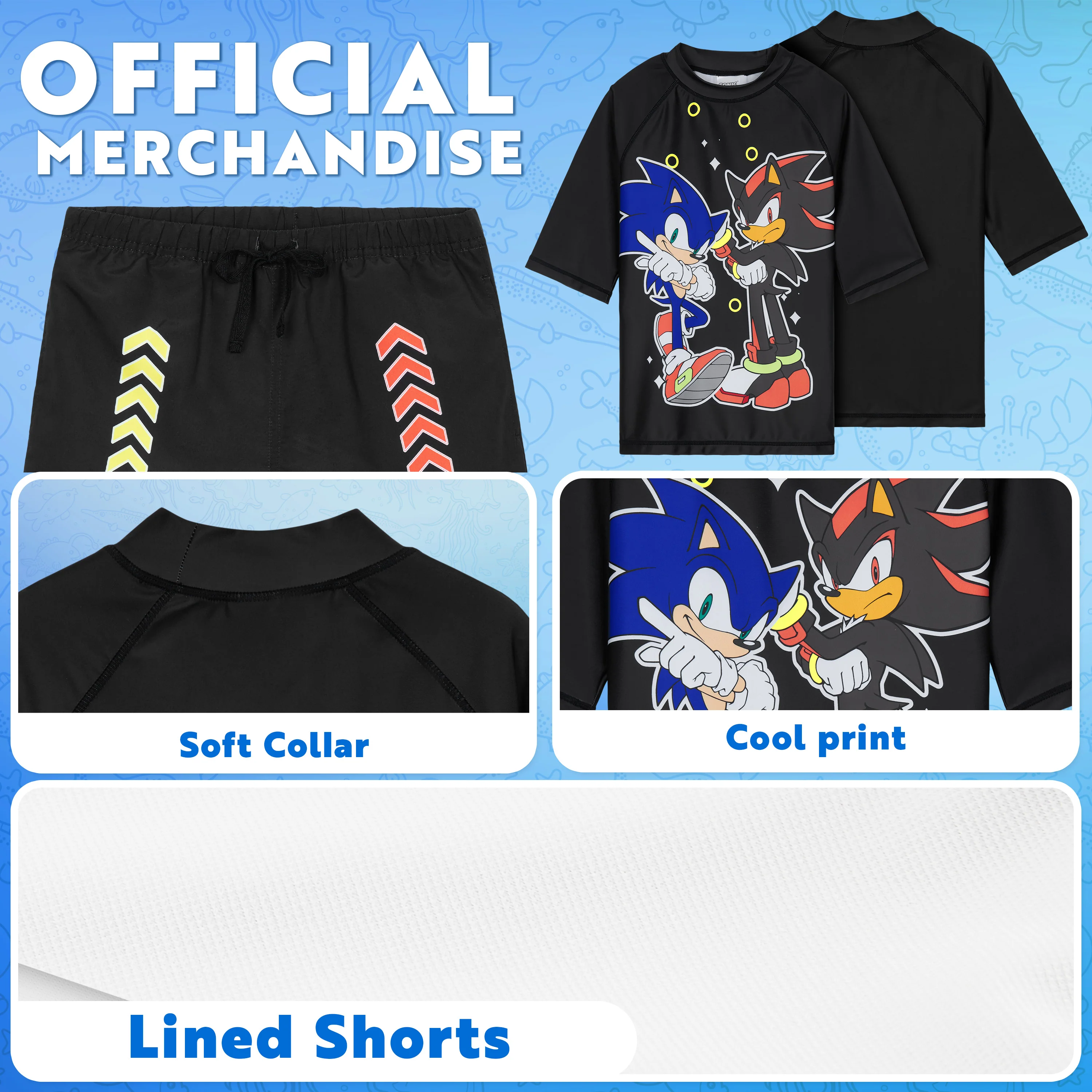 Get Trend Sonic the Hedgehog Swimsuit Set for Boys 2 Pcs with Swimming Trunks Marshall Rubble Chase Boys Rash Vest for Swimming Beach Trip Holiday Essentials - Image 4