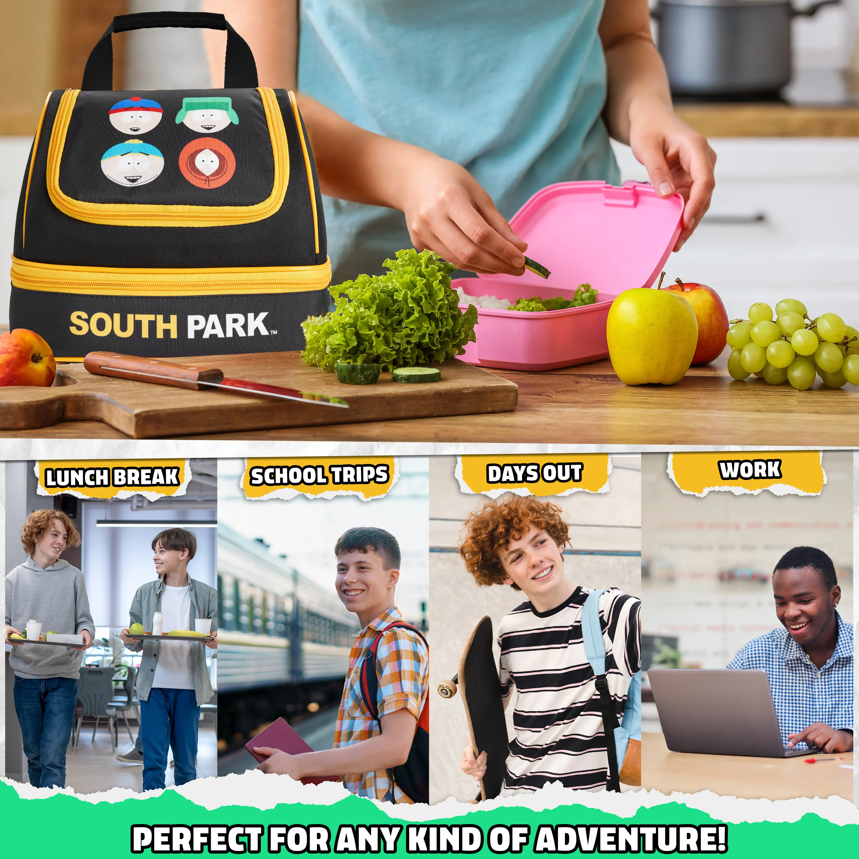 Get Trend South Park Lunch Bag for Teens Adults Stan Kenny Insulated Lunch Box Compartments Double Decker Snacks Food Carrier Work Travel Picnic Cooler Bag (Black South Park) - Image 3