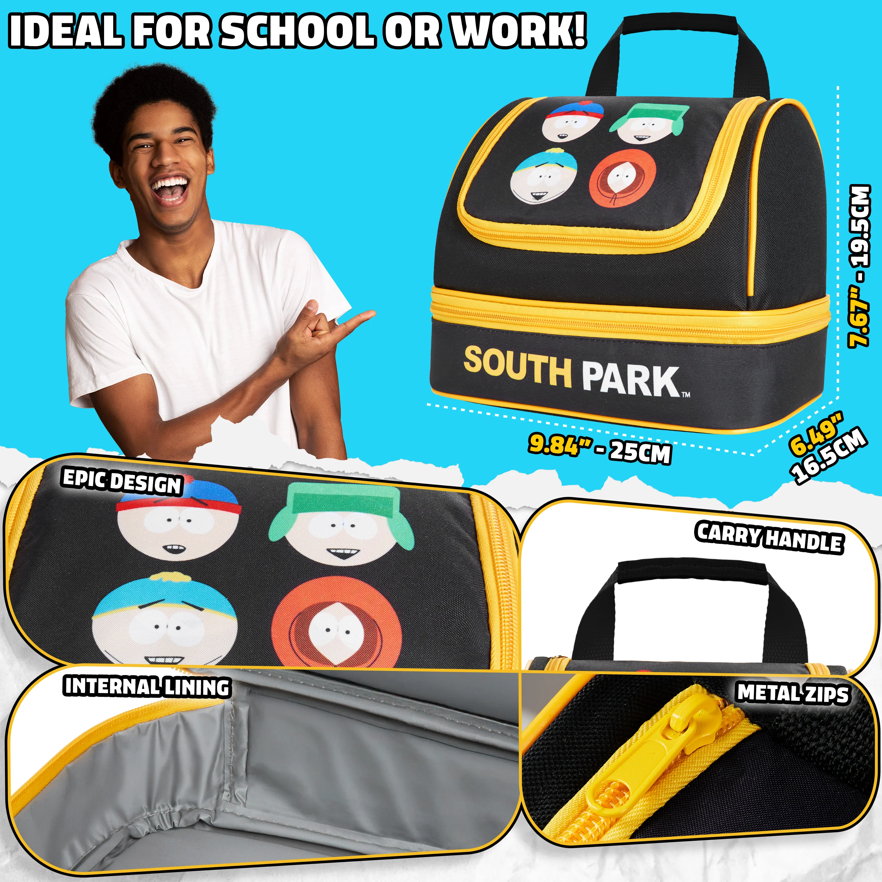 Get Trend South Park Lunch Bag for Teens Adults Stan Kenny Insulated Lunch Box Compartments Double Decker Snacks Food Carrier Work Travel Picnic Cooler Bag (Black South Park) - Image 7