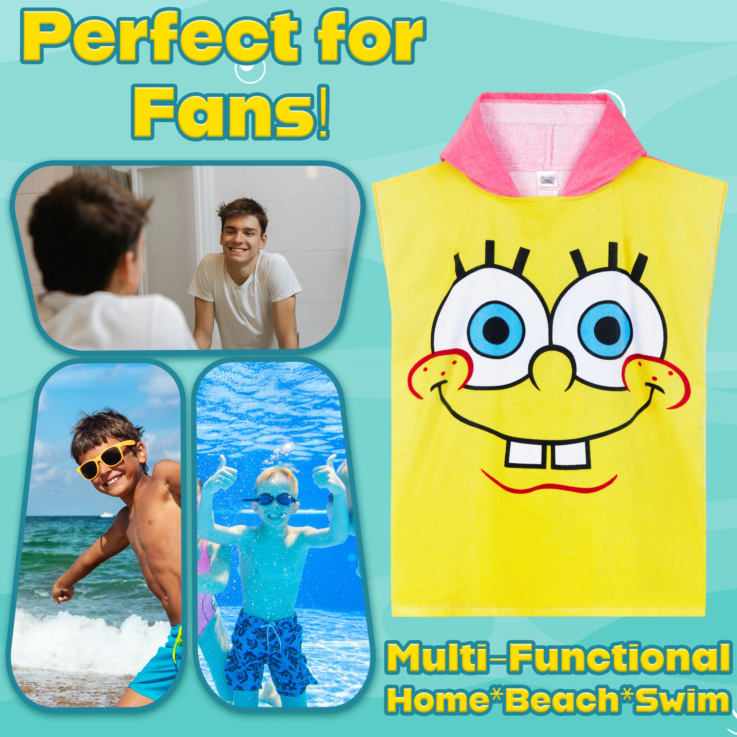 Get Trend SpongeBob Squarepants Bath Towel with Hood for Kids Teens - Image 3