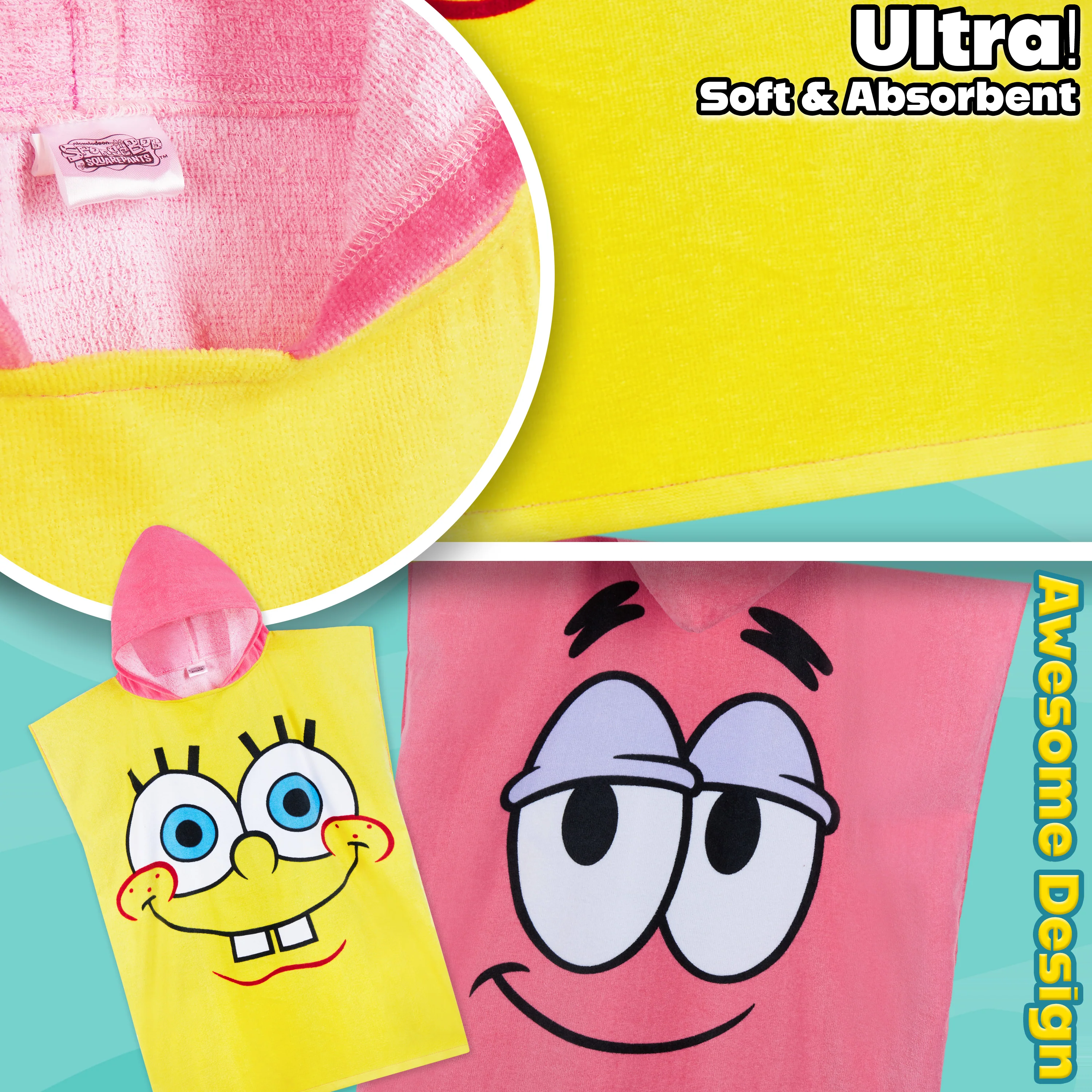 Get Trend SpongeBob Squarepants Bath Towel with Hood for Kids Teens - Image 4