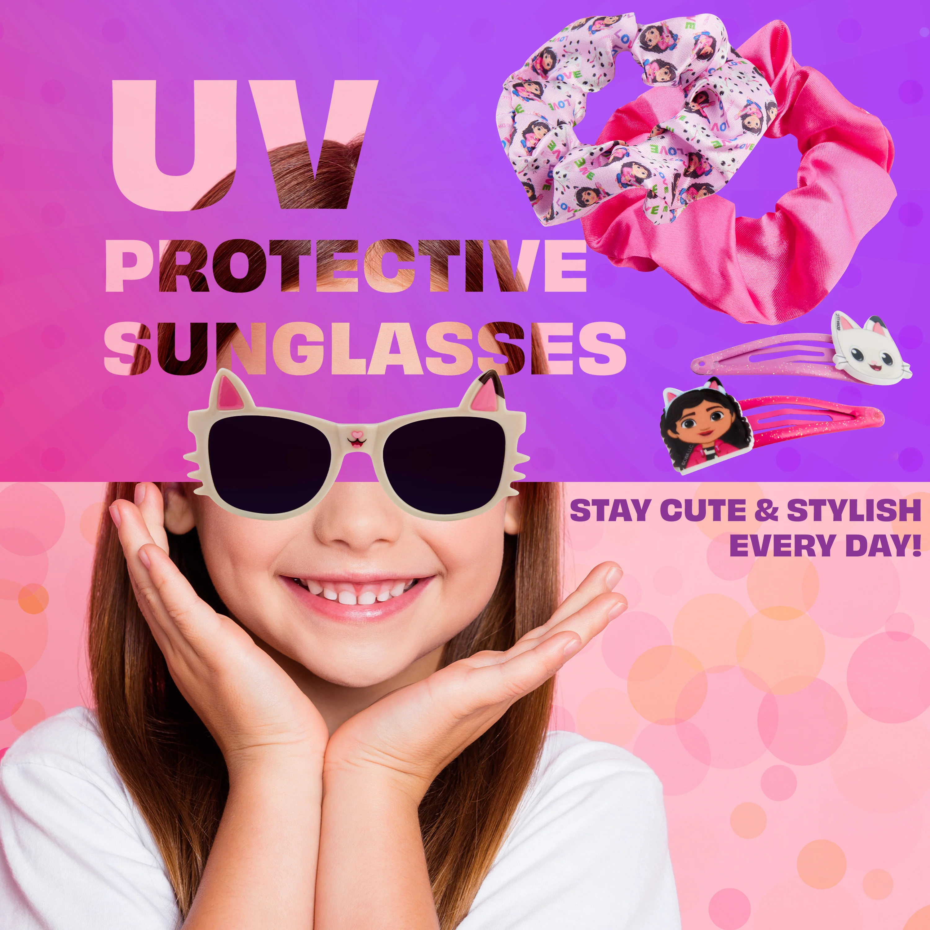 Get Trend Sunglasses and Hair Accessories Set for Girls With Clips Scrunchie Carry Case 100% UV Protection Sunglasses for Travel Holidays Days Out Girls Gifts - Image 3