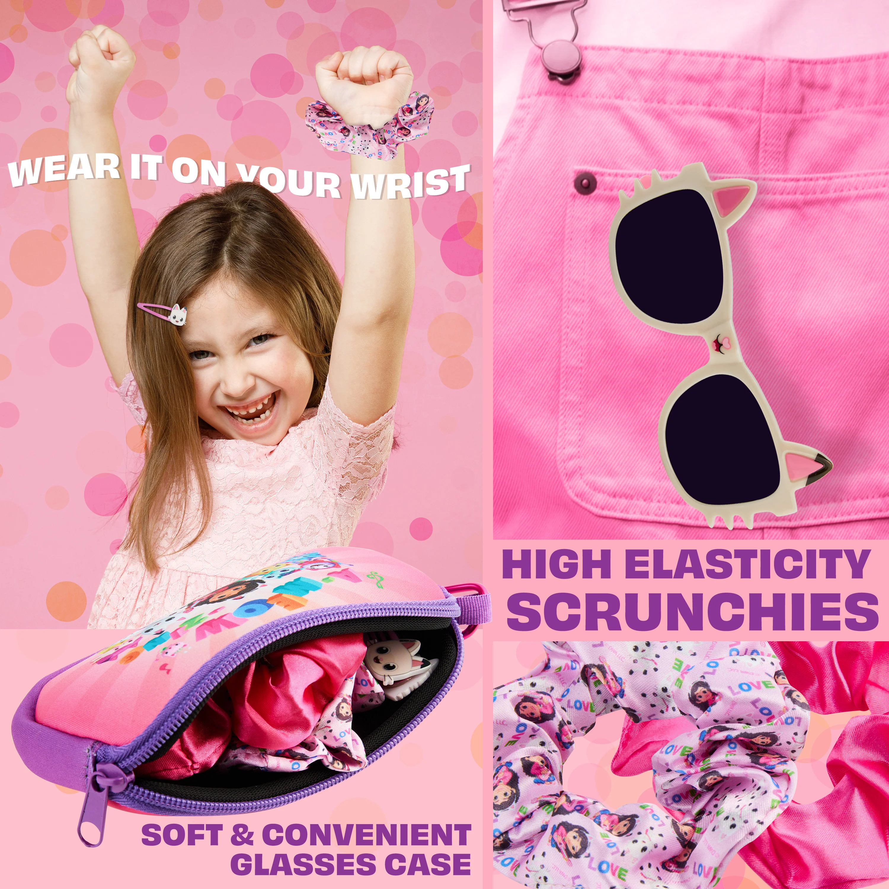Get Trend Sunglasses and Hair Accessories Set for Girls With Clips Scrunchie Carry Case 100% UV Protection Sunglasses for Travel Holidays Days Out Girls Gifts - Image 4