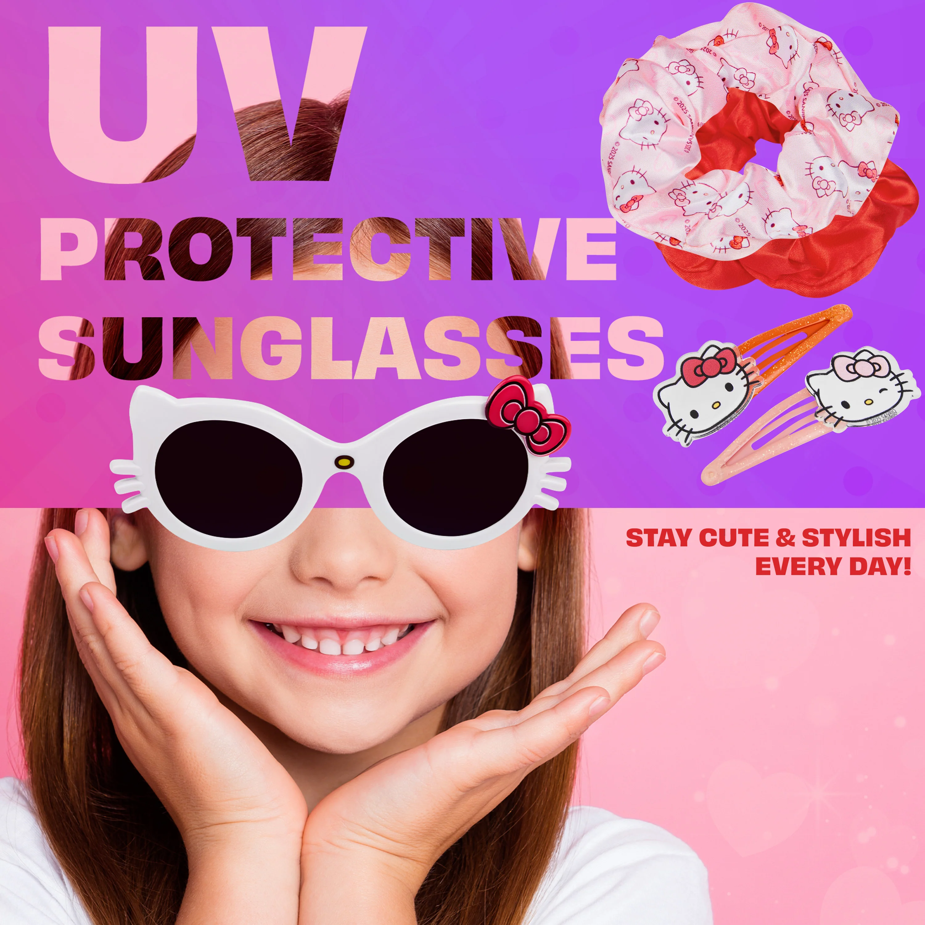Get Trend Sunglasses and Hair Accessories Set for Girls With Clips Scrunchie Carry Case 100% UV Protection Sunglasses for Travel Holidays Days Out Girls Gifts - Image 2