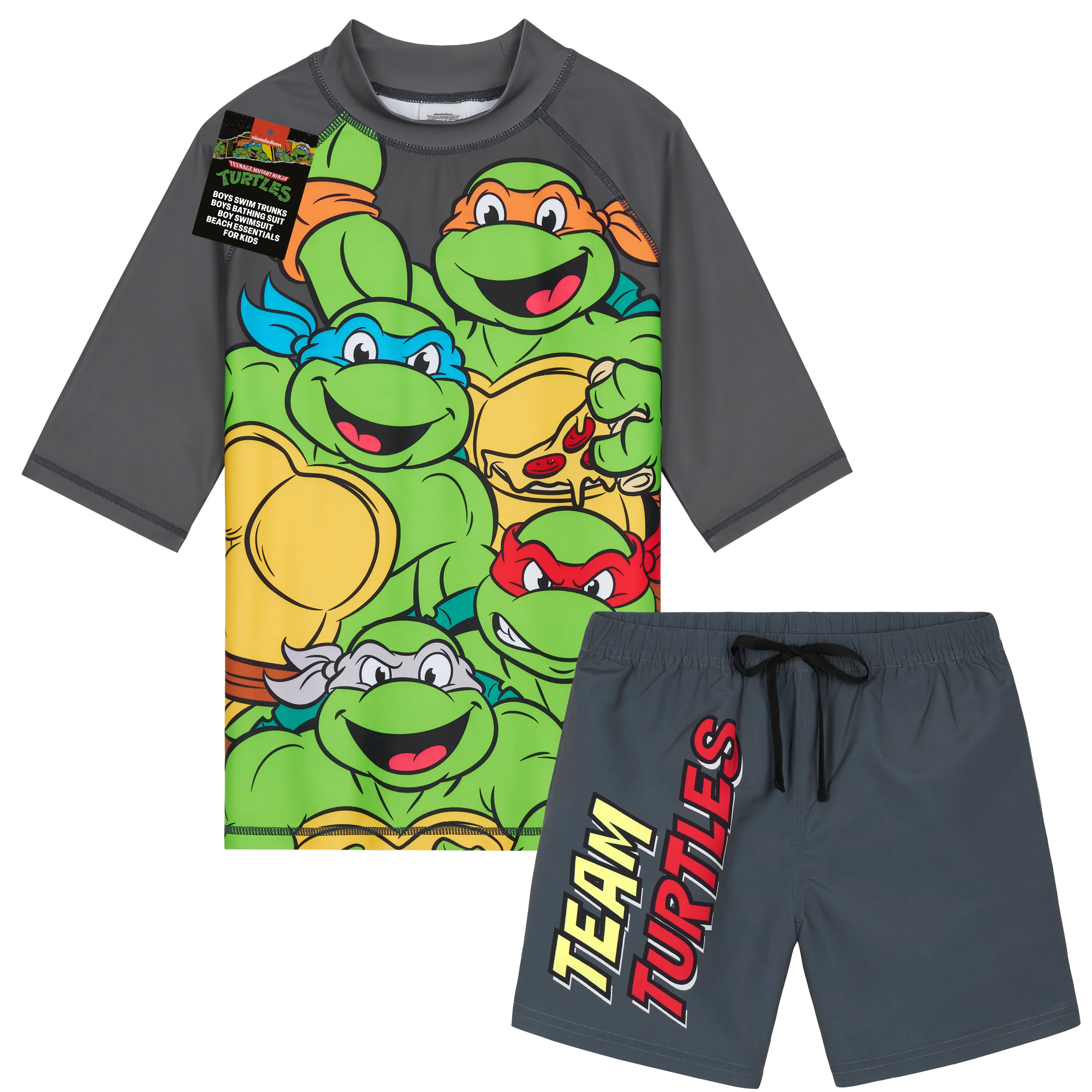 Get Trend Teenage Mutant Ninja Turtles Swimsuit Set for Boys 2 Pcs with Swimming Trunks Marshall Rubble Chase Boys Rash Vest for Swimming Beach Trip Holiday Essentials