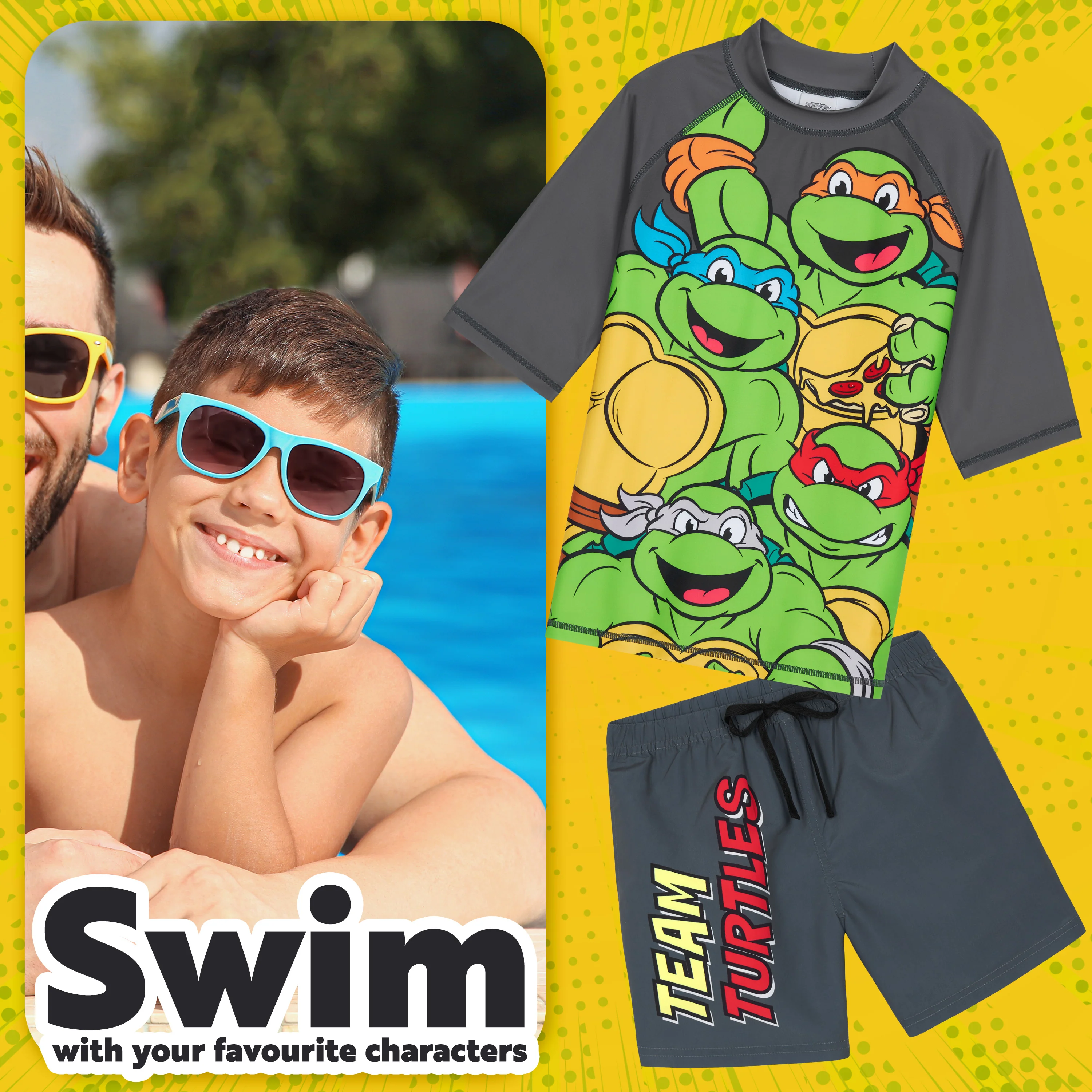 Get Trend Teenage Mutant Ninja Turtles Swimsuit Set for Boys 2 Pcs with Swimming Trunks Marshall Rubble Chase Boys Rash Vest for Swimming Beach Trip Holiday Essentials - Image 3