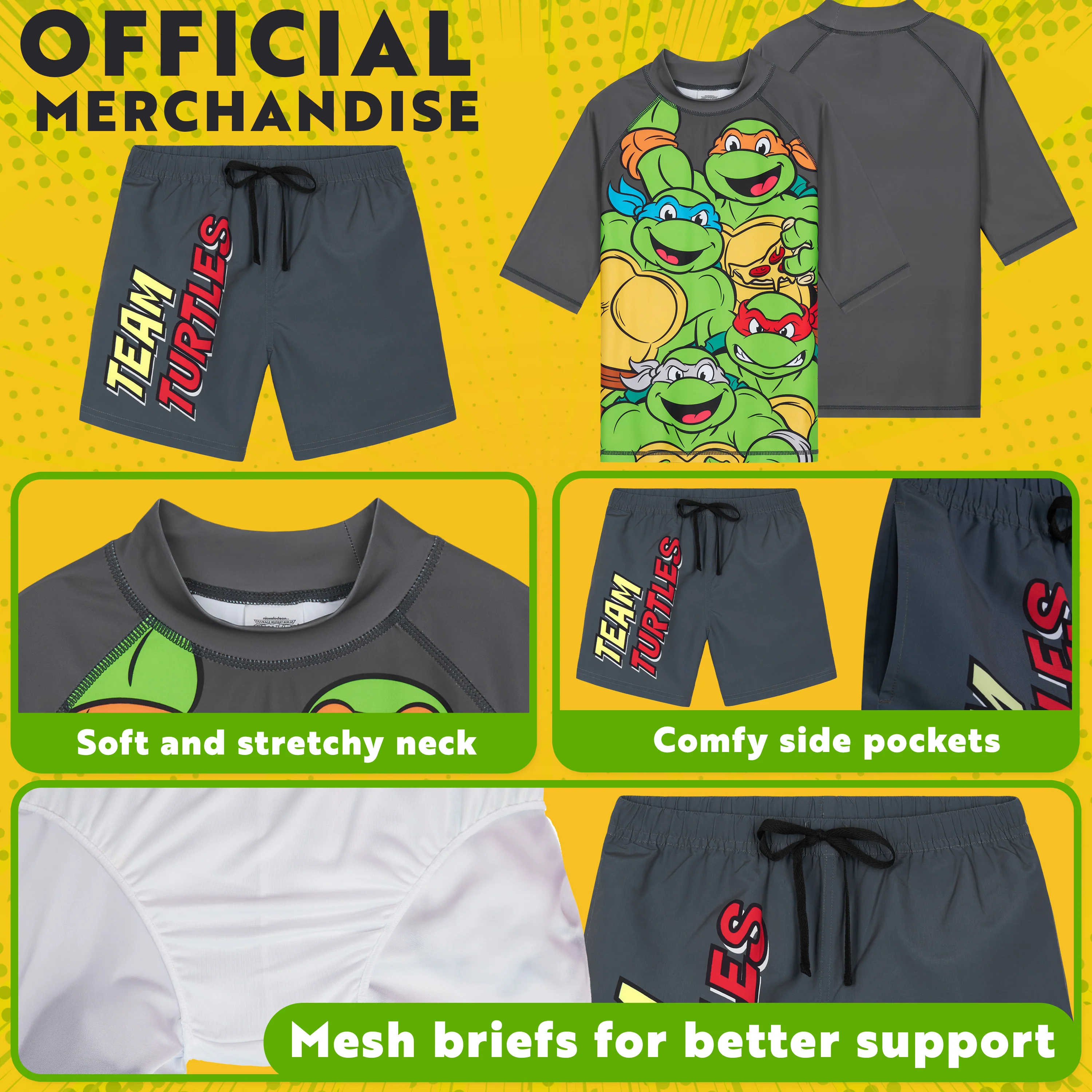 Get Trend Teenage Mutant Ninja Turtles Swimsuit Set for Boys 2 Pcs with Swimming Trunks Marshall Rubble Chase Boys Rash Vest for Swimming Beach Trip Holiday Essentials - Image 4