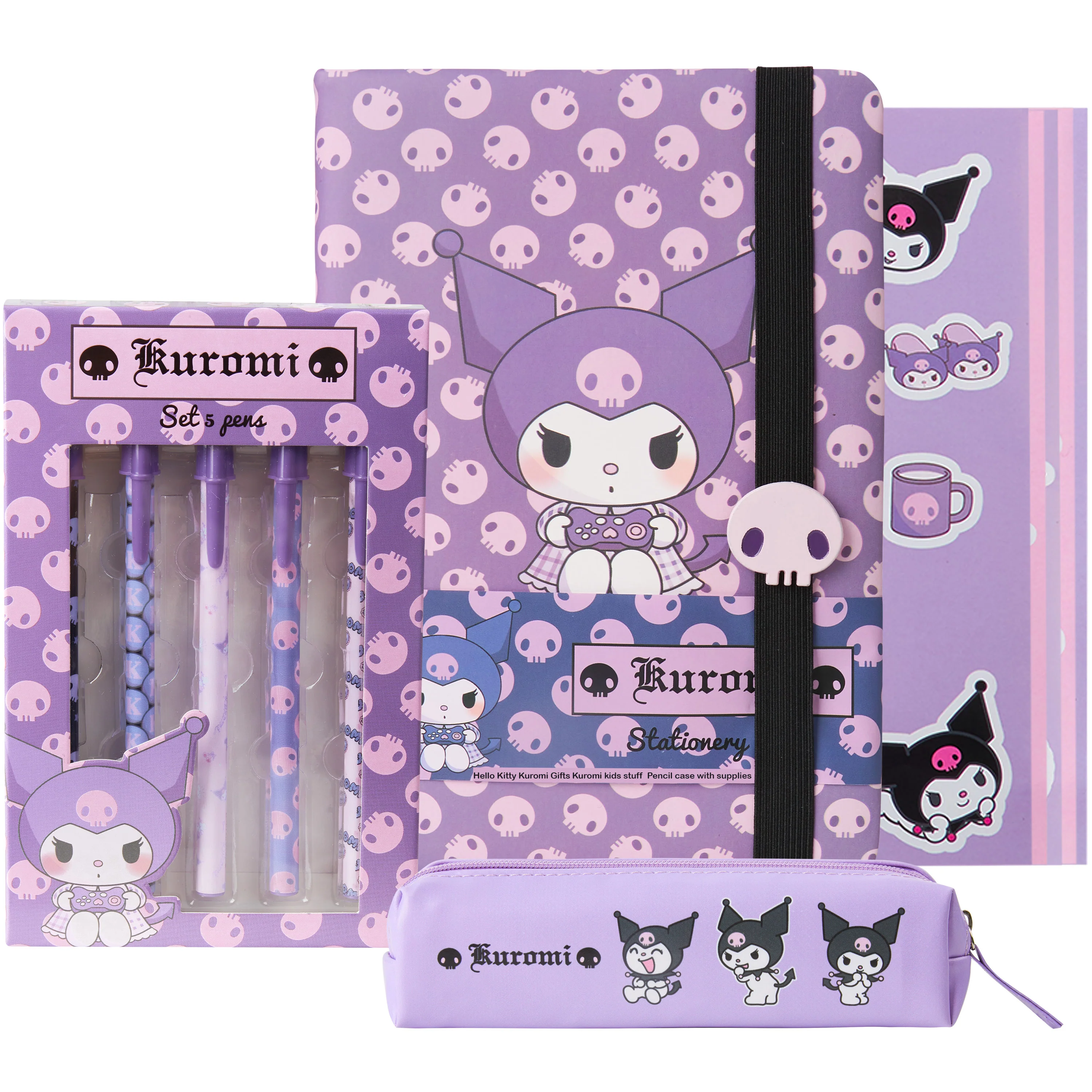 Get TrendKuromi Pencil Case Notebook Stickers and Pens Kawaii Stationery Set