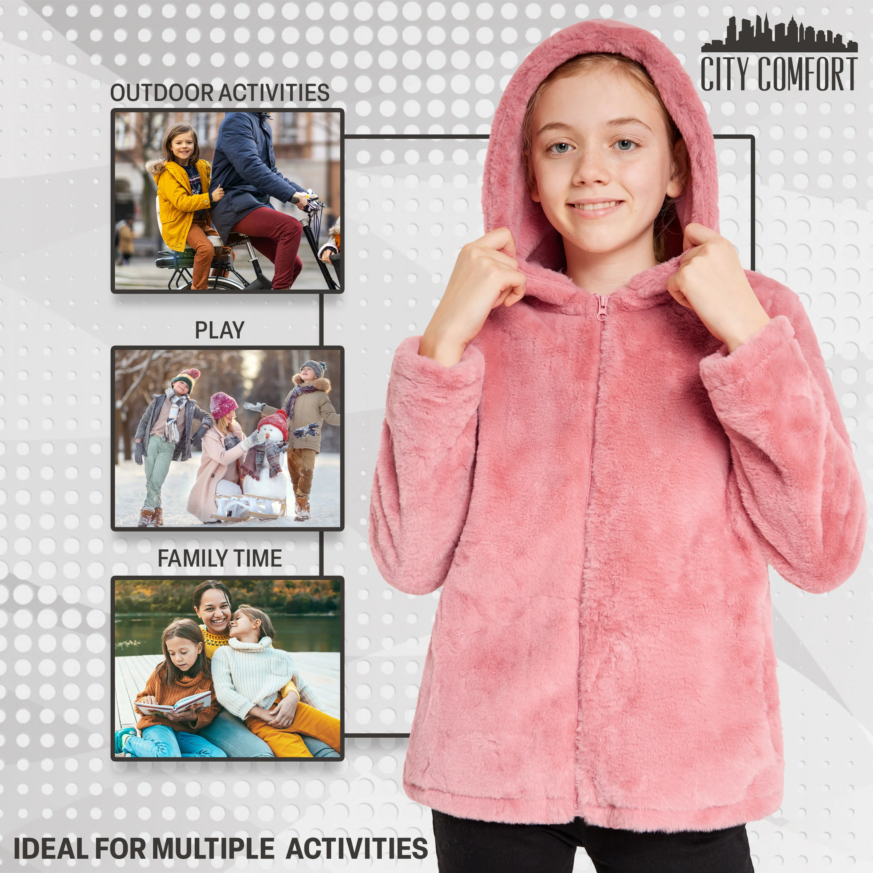 Girls Coat - Fluffy Hooded Zip Up Coat for Kids and Teenagers - Image 19