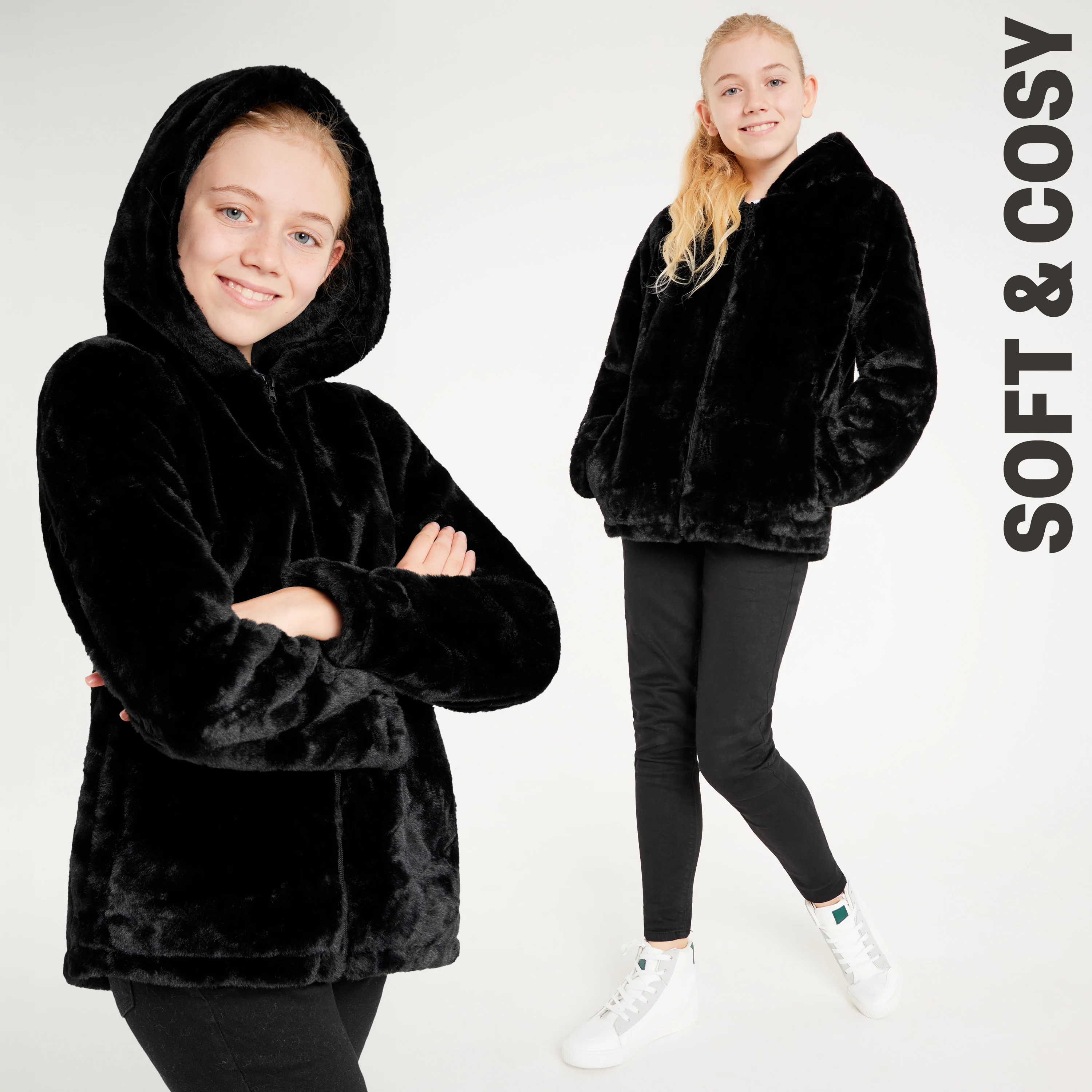 Girls Coat - Fluffy Hooded Zip Up Coat for Kids and Teenagers - Sizes 7-14 Years Cosy Stylish Winter Coat Outwear - Gifts for Girls - Image 5