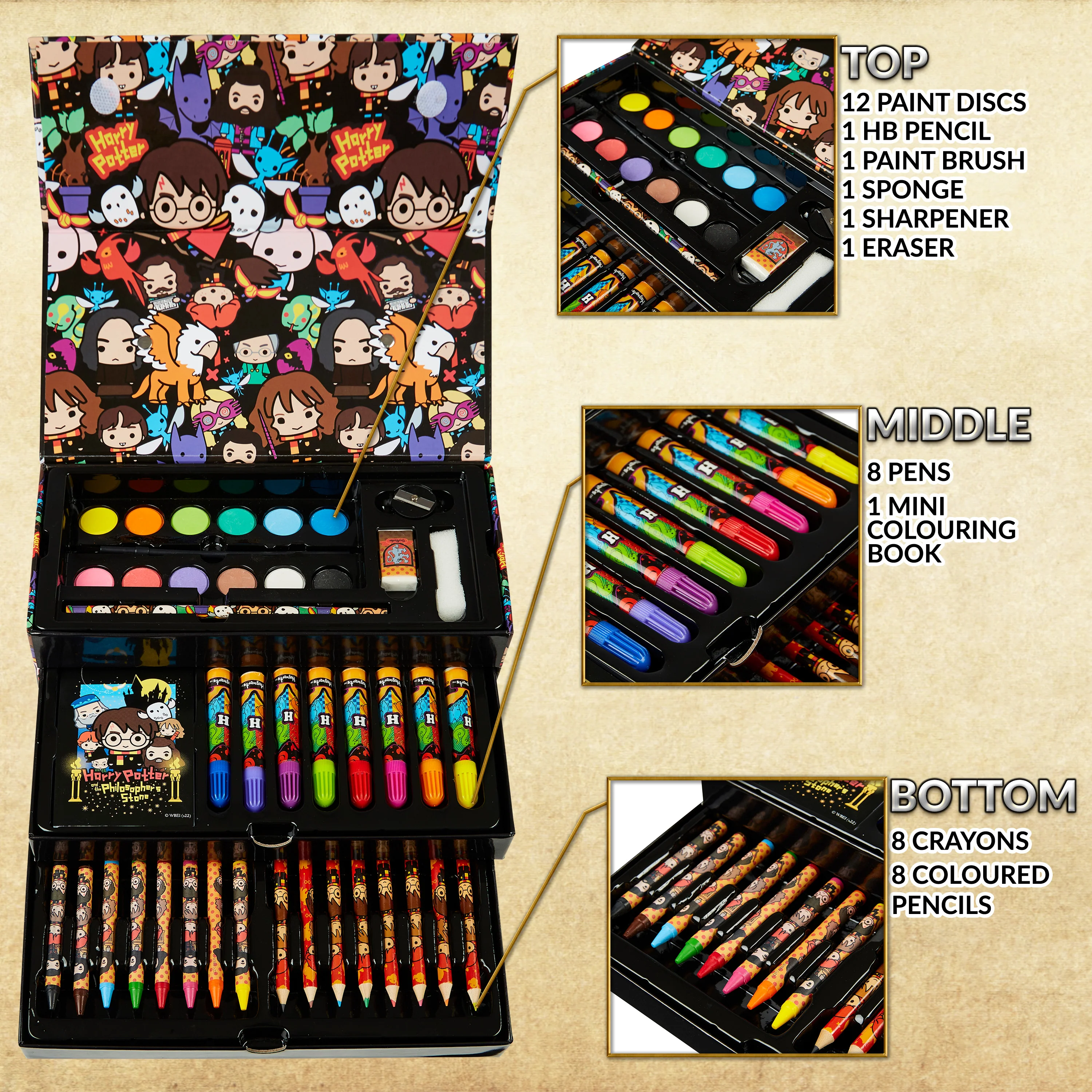 Harry Potter Art Set for Kids, Art Supplies Paints Colouring Pens Colouring Pencils Crayons Travel Carry Case Arts and Crafts, Gifts for Kids (Black) - Image 13
