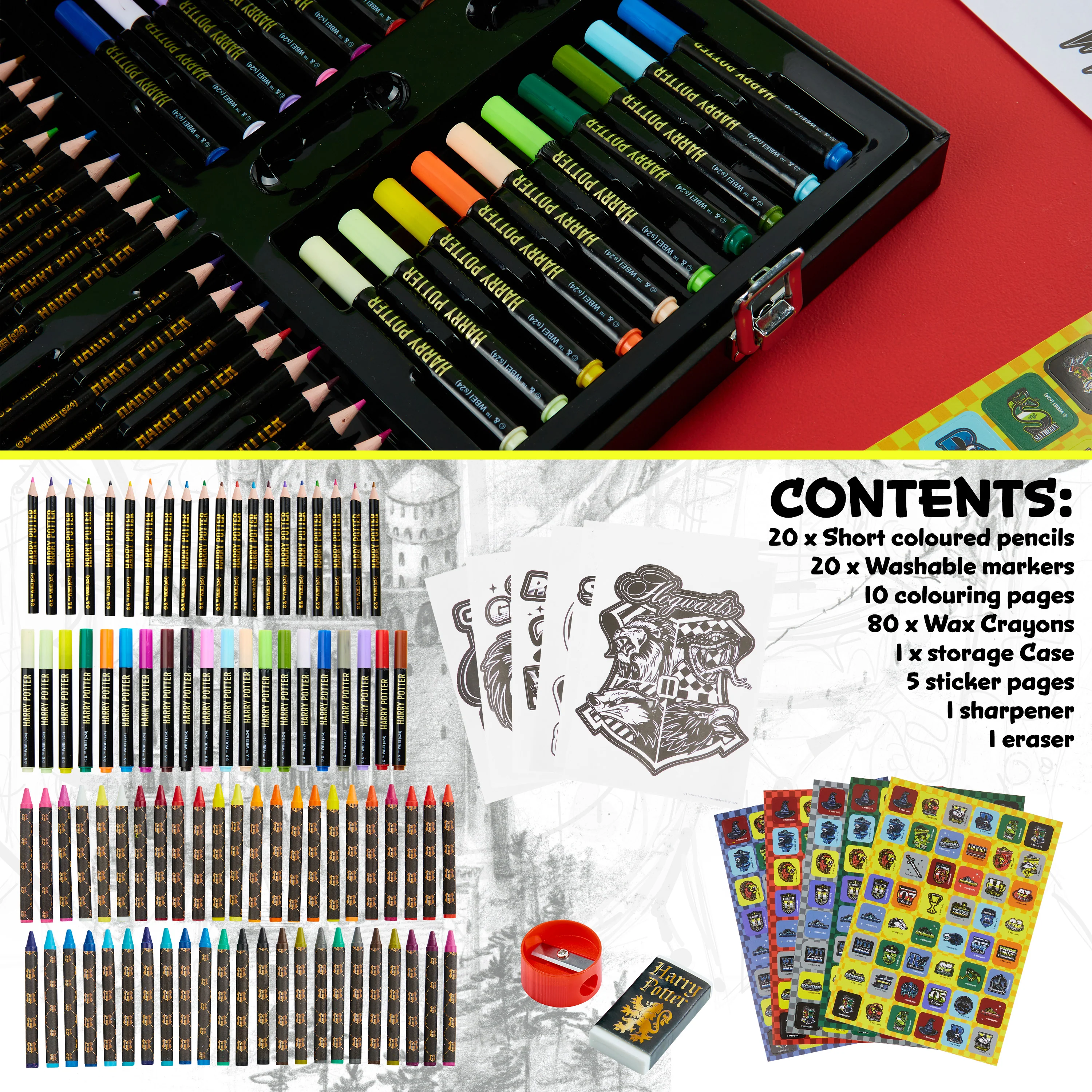 Harry Potter Art Set for Kids, Art Supplies Paints Colouring Pens Colouring Pencils Crayons Travel Carry Case Arts and Crafts, Gifts for Kids (Black) - Image 6