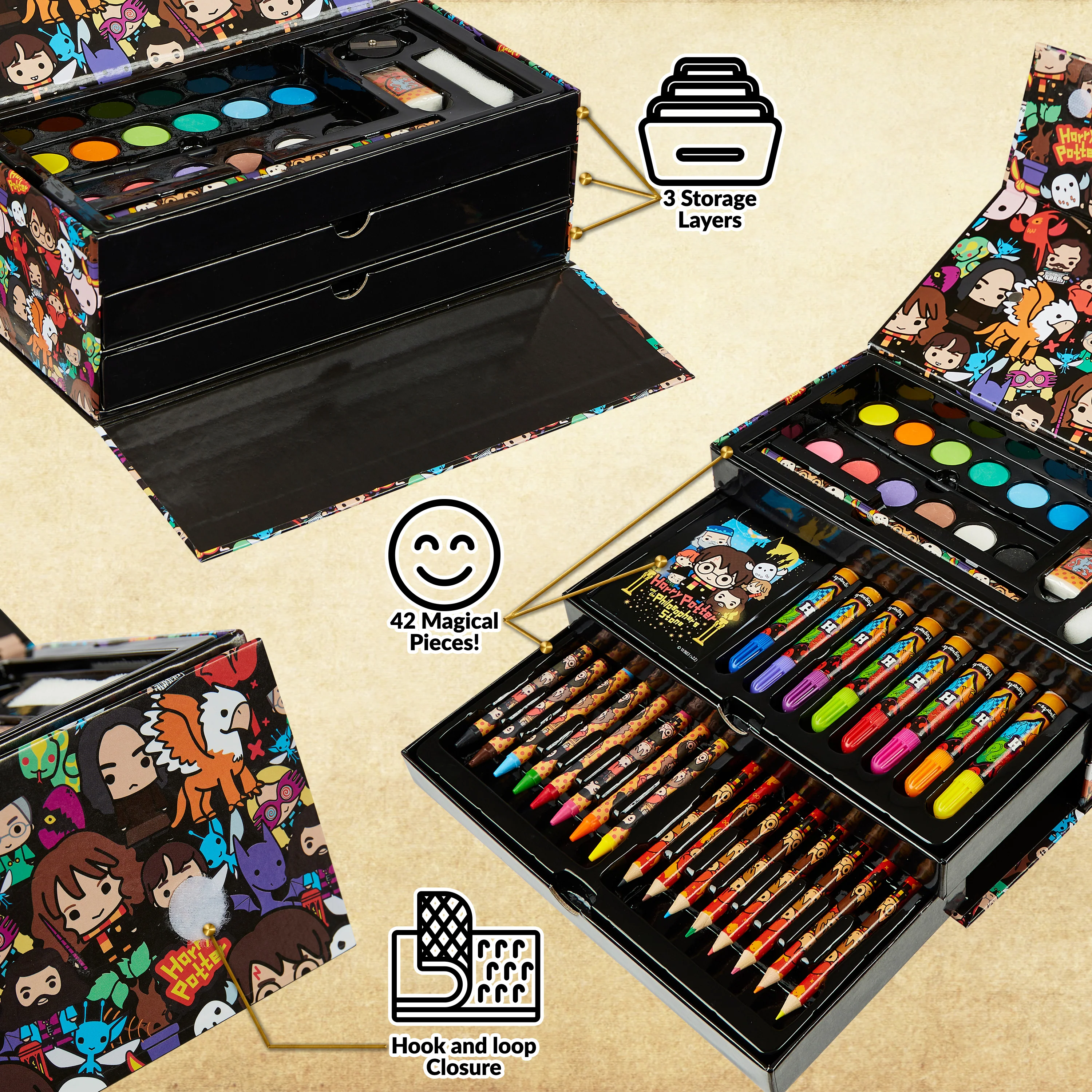 Harry Potter Art Set for Kids, Art Supplies Paints Colouring Pens Colouring Pencils Crayons Travel Carry Case Arts and Crafts, Gifts for Kids (Black) - Image 8