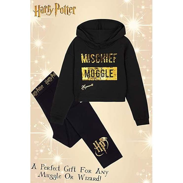 Harry Potter Black Cropped Hoodie & Leggings Cotton Set for Girls & Teenager - Image 4