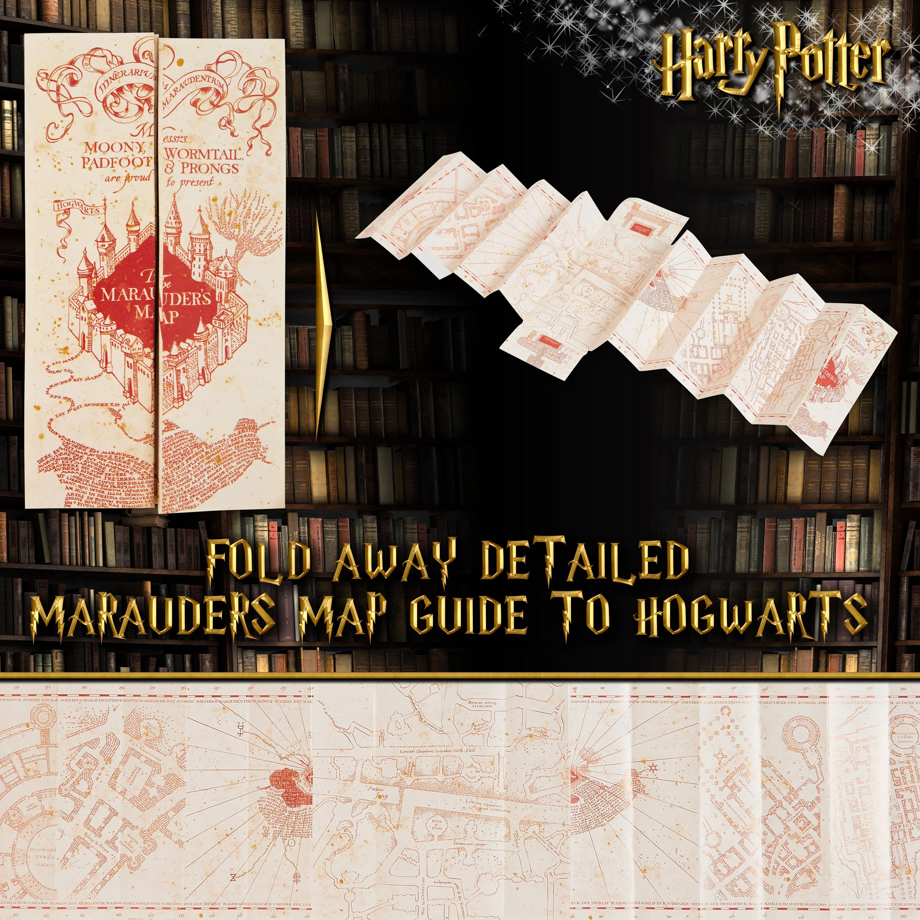 Harry Potter Gifts Wand Pen Set of 4 Stationery Supplies with Marauder’s Map Hogwarts House Stamp Kit and Ink - Image 3