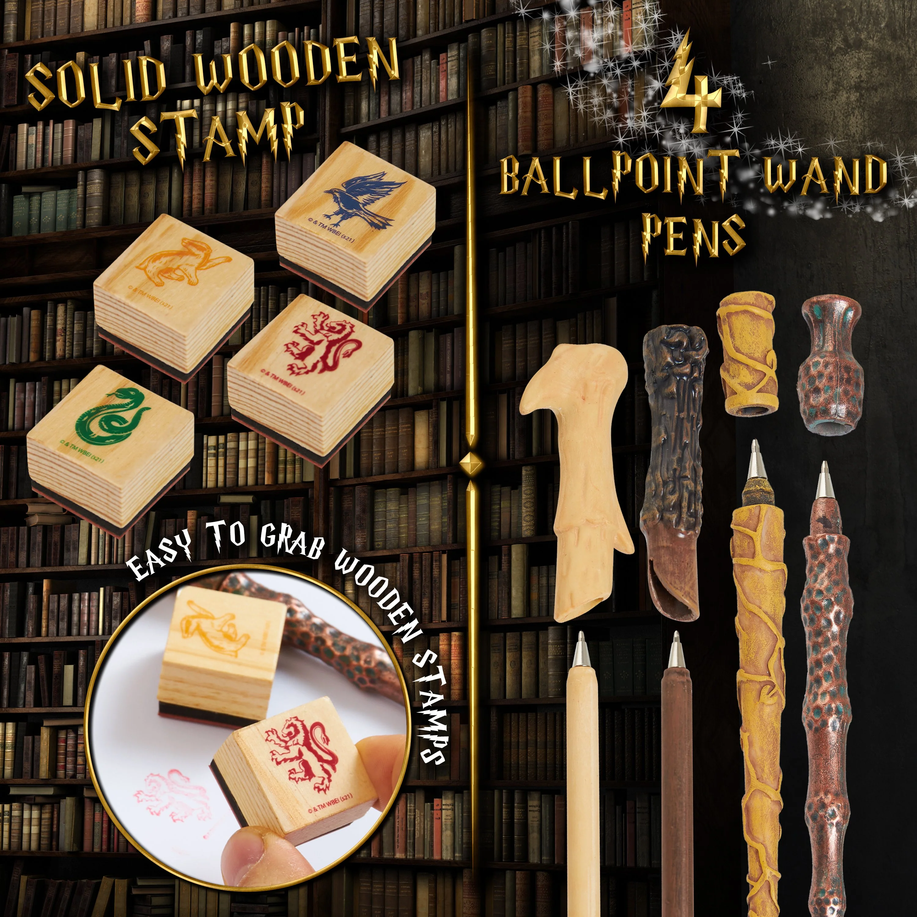 Harry Potter Gifts Wand Pen Set of 4 Stationery Supplies with Marauder’s Map Hogwarts House Stamp Kit and Ink - Image 4