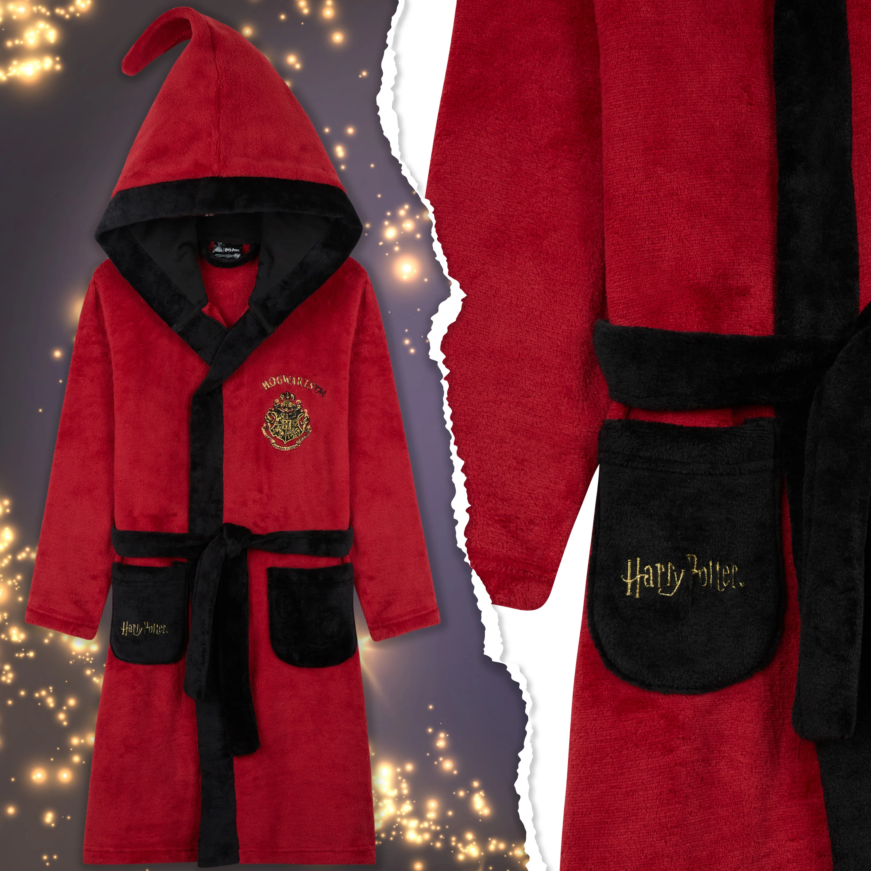 Harry Potter Girls Fleece Dressing Gown with Hood Pockets Tie Waist, Cosy Robe - Gifts for Girls - Image 3