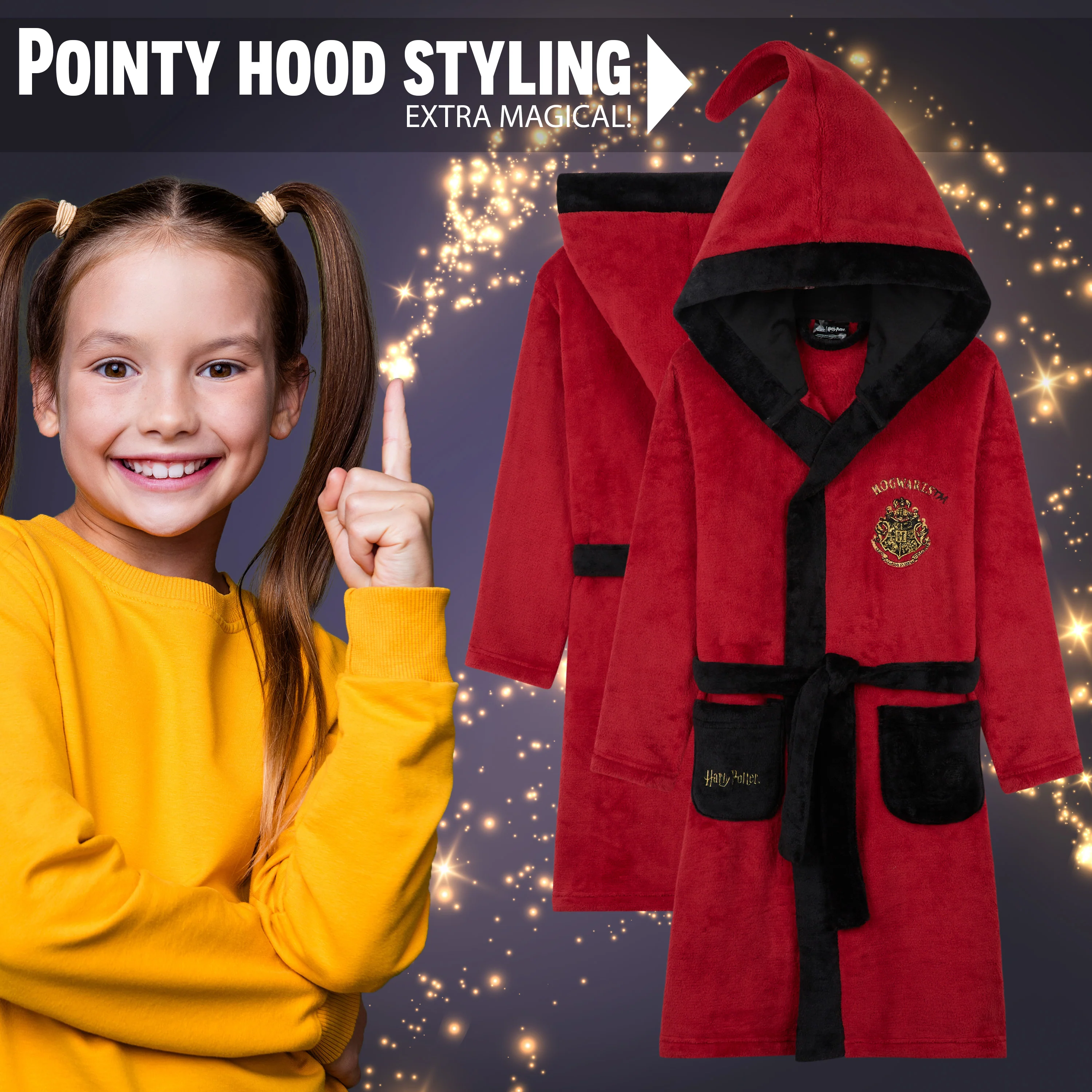 Harry Potter Girls Fleece Dressing Gown with Hood Pockets Tie Waist, Cosy Robe - Gifts for Girls - Image 4