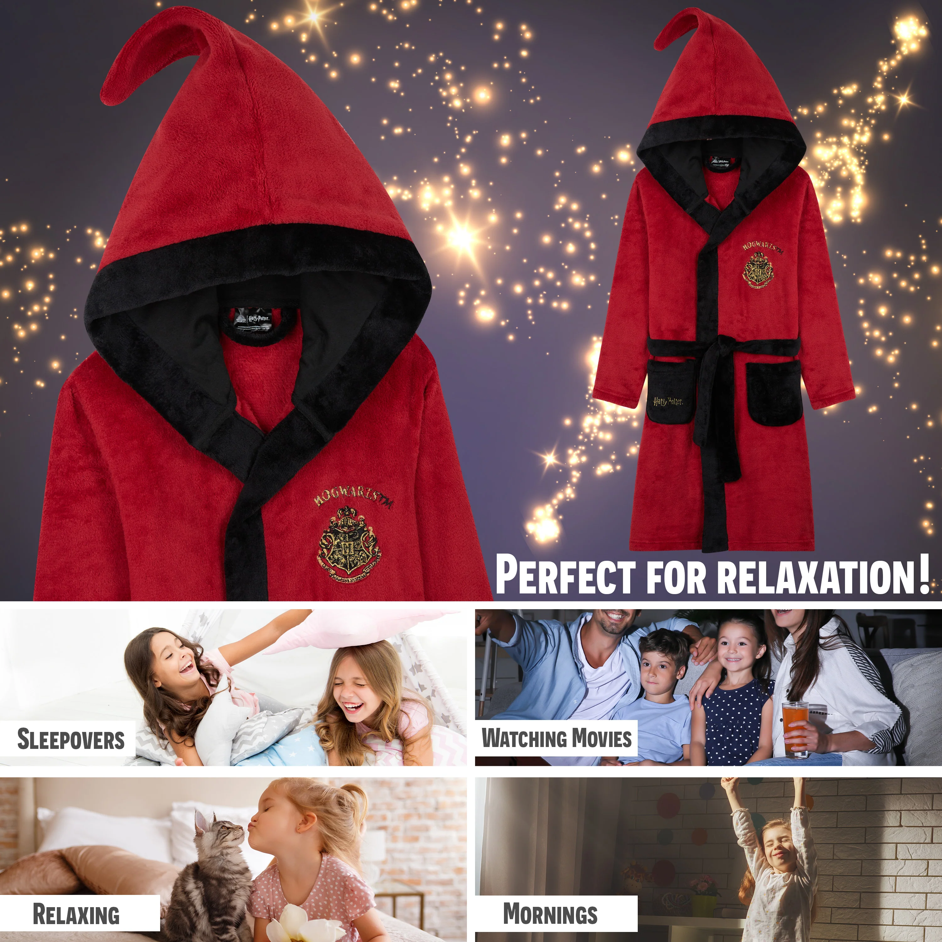 Harry Potter Girls Fleece Dressing Gown with Hood Pockets Tie Waist, Cosy Robe - Gifts for Girls - Image 5