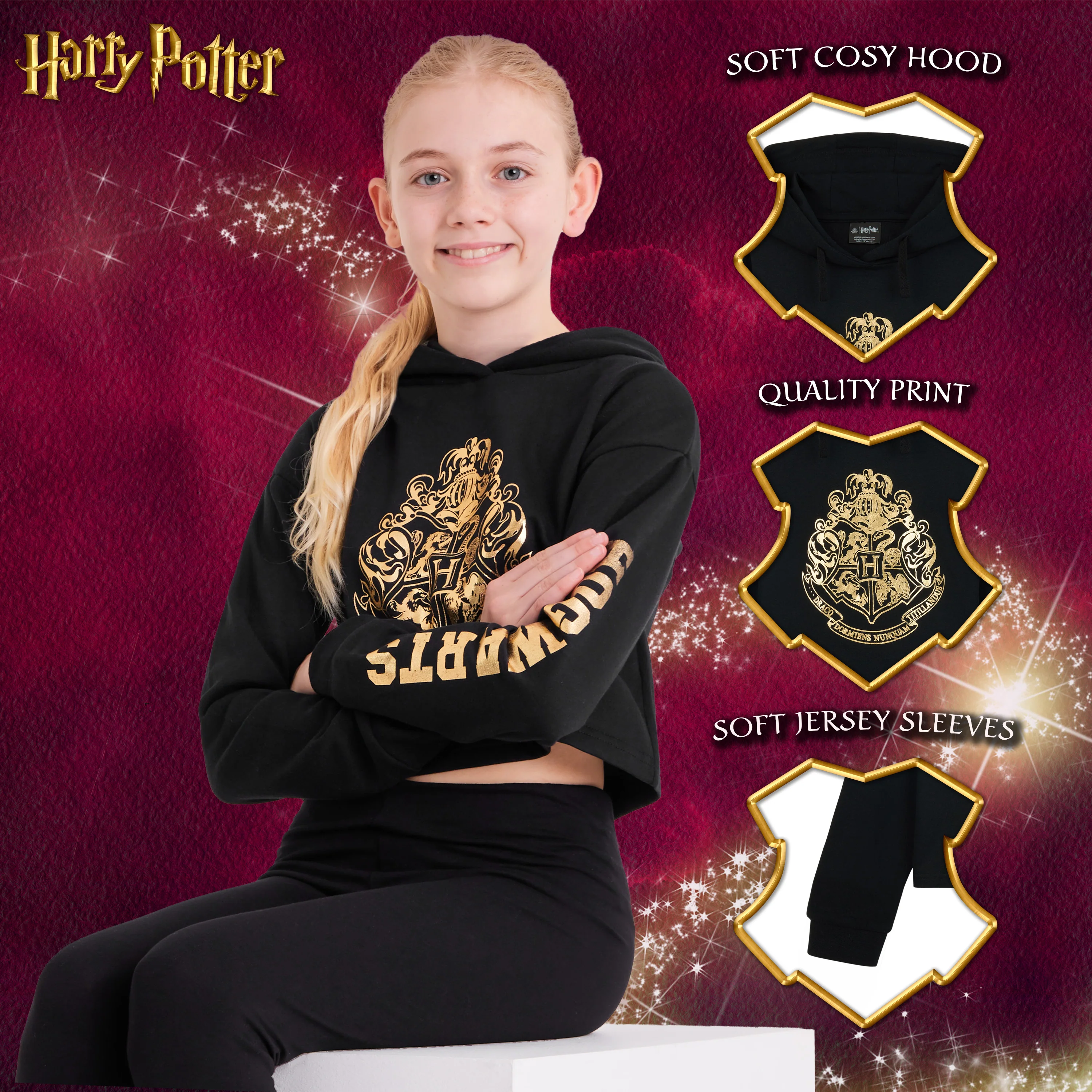 Harry Potter Girls Hoodie, Soft Cosy Hogwarts Hooded Sweatshirt - Image 4