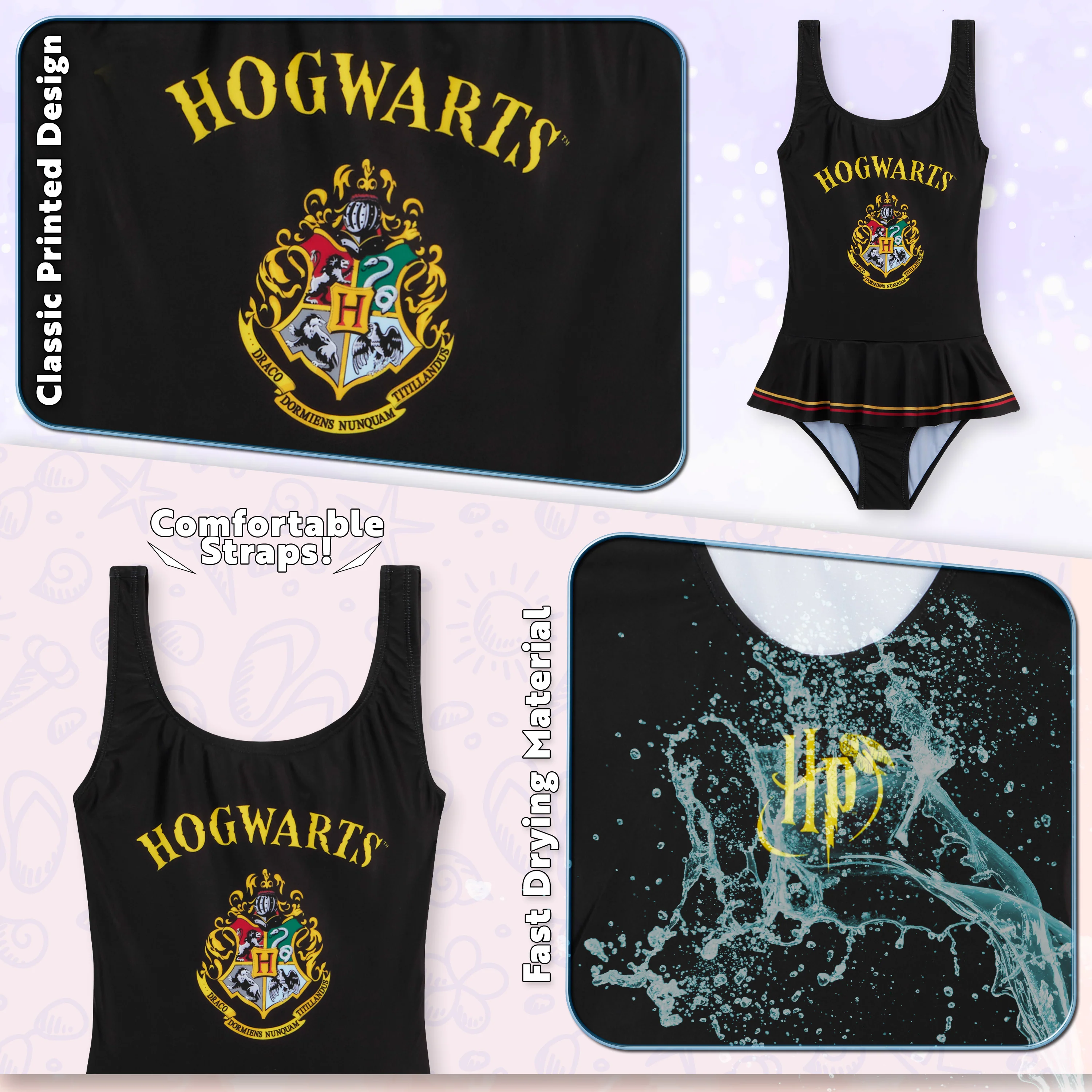 Harry Potter Girls Swimming Costume One Piece Full Body Swimsuit - Image 5