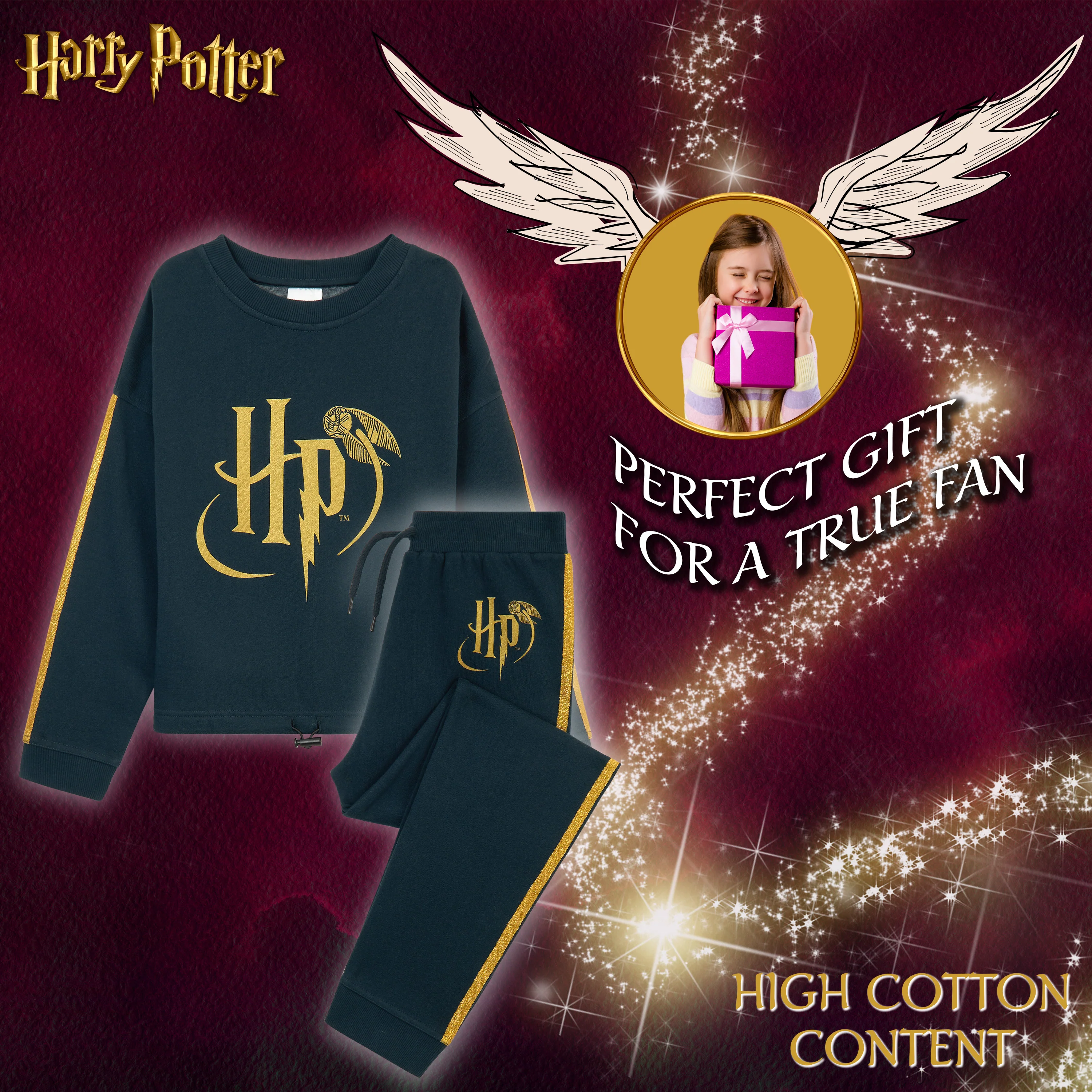 Harry Potter Girls Tracksuit, Sweatshirt and Joggers Set for Kids and Teens - Image 2