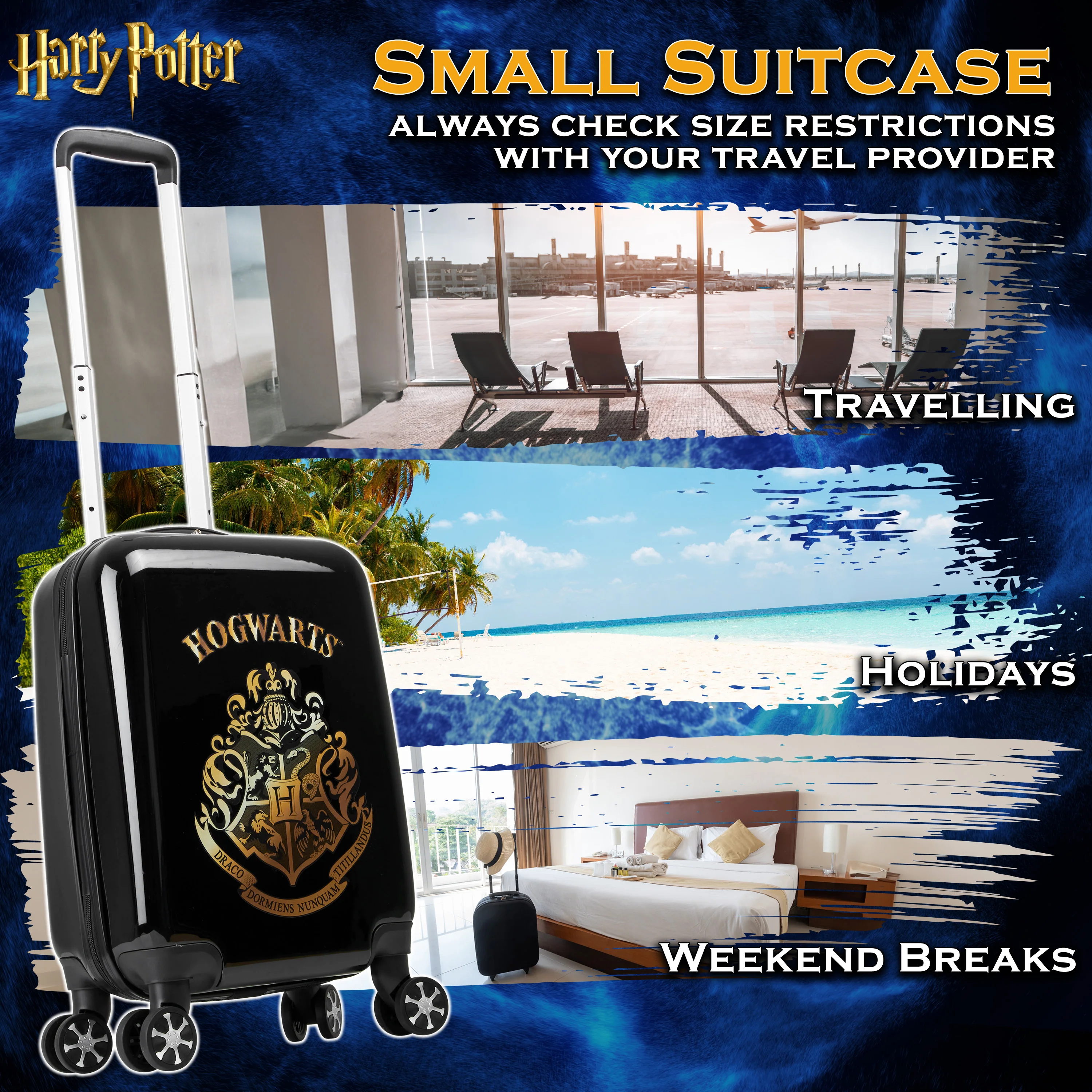 Harry Potter Hard Shell Suitcase, 55 x 35 x 21cm, 31L Capacity, 4 Wheels, Combination Lock - Travel Essentials (S/55cm - 31L, Black) - Image 3