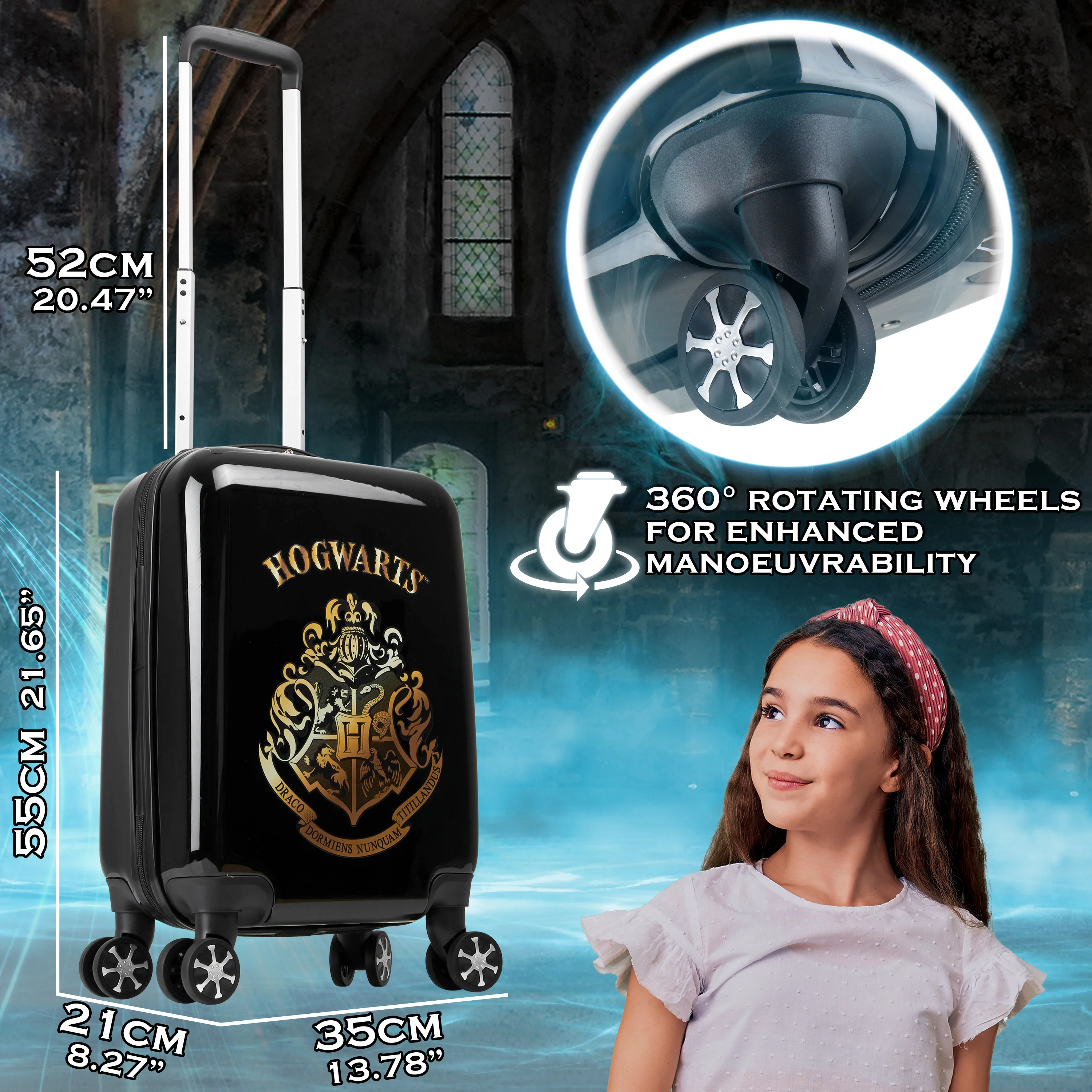 Harry Potter Hard Shell Suitcase, 55 x 35 x 21cm, 31L Capacity, 4 Wheels, Combination Lock - Travel Essentials (S/55cm - 31L, Black) - Image 4