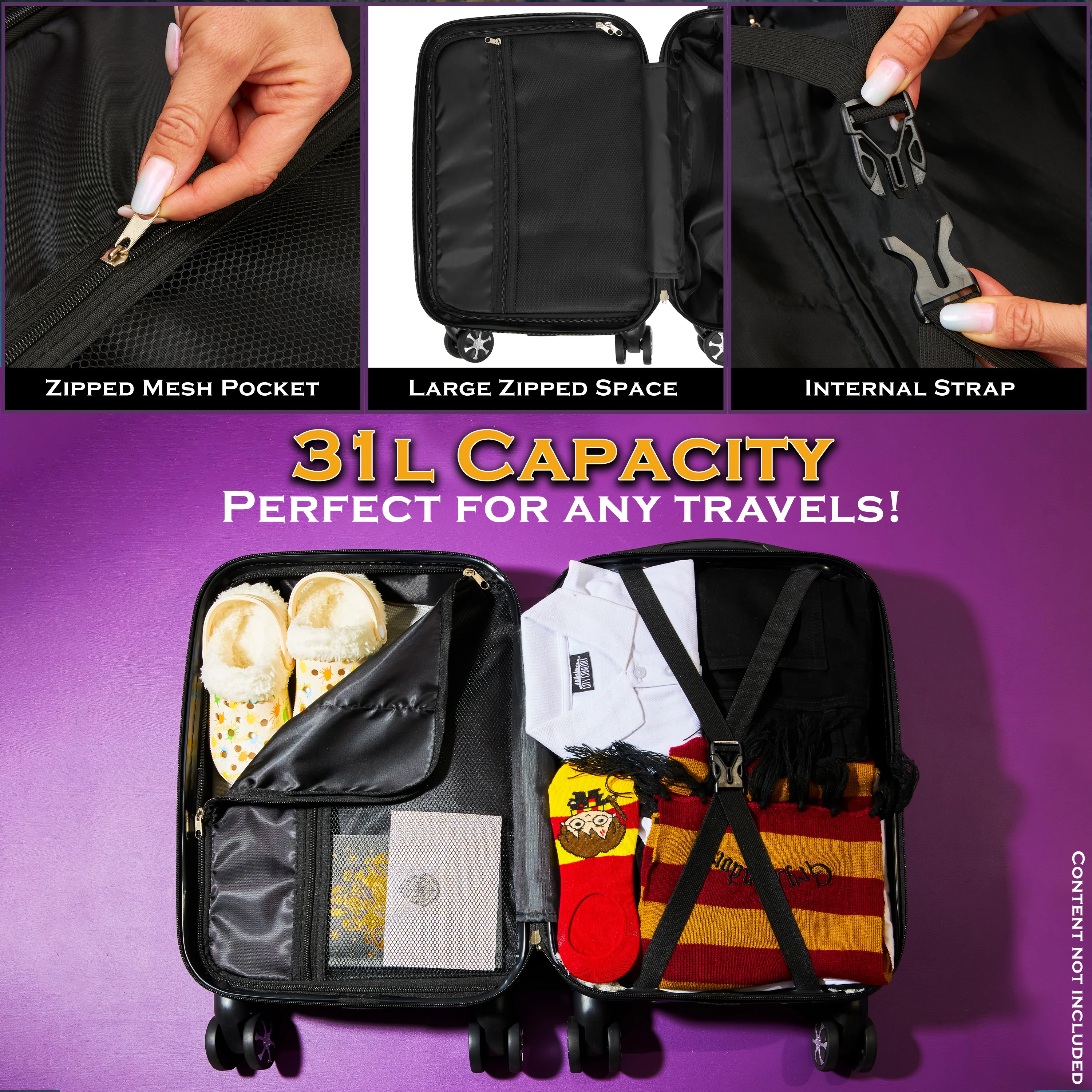Harry Potter Hard Shell Suitcase, 55 x 35 x 21cm, 31L Capacity, 4 Wheels, Combination Lock - Travel Essentials (S/55cm - 31L, Black) - Image 6