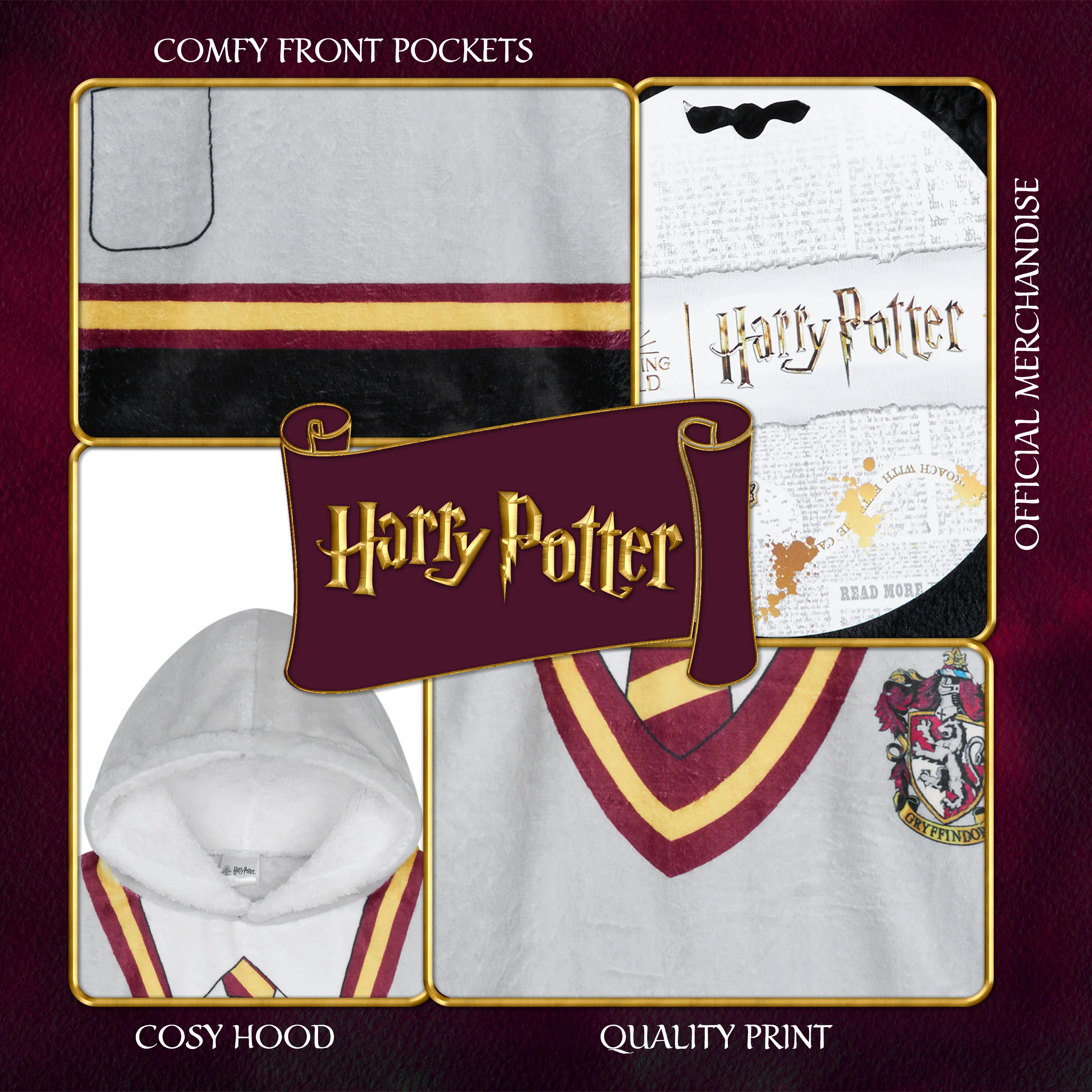 Harry Potter Hoodie Blanket for Kids Teenagers Fleece Wearable Blanket Warm Oversized Hogwarts Gryffindor Hoodie Quidditch Golden Snitch Girls Gifts - Image 5