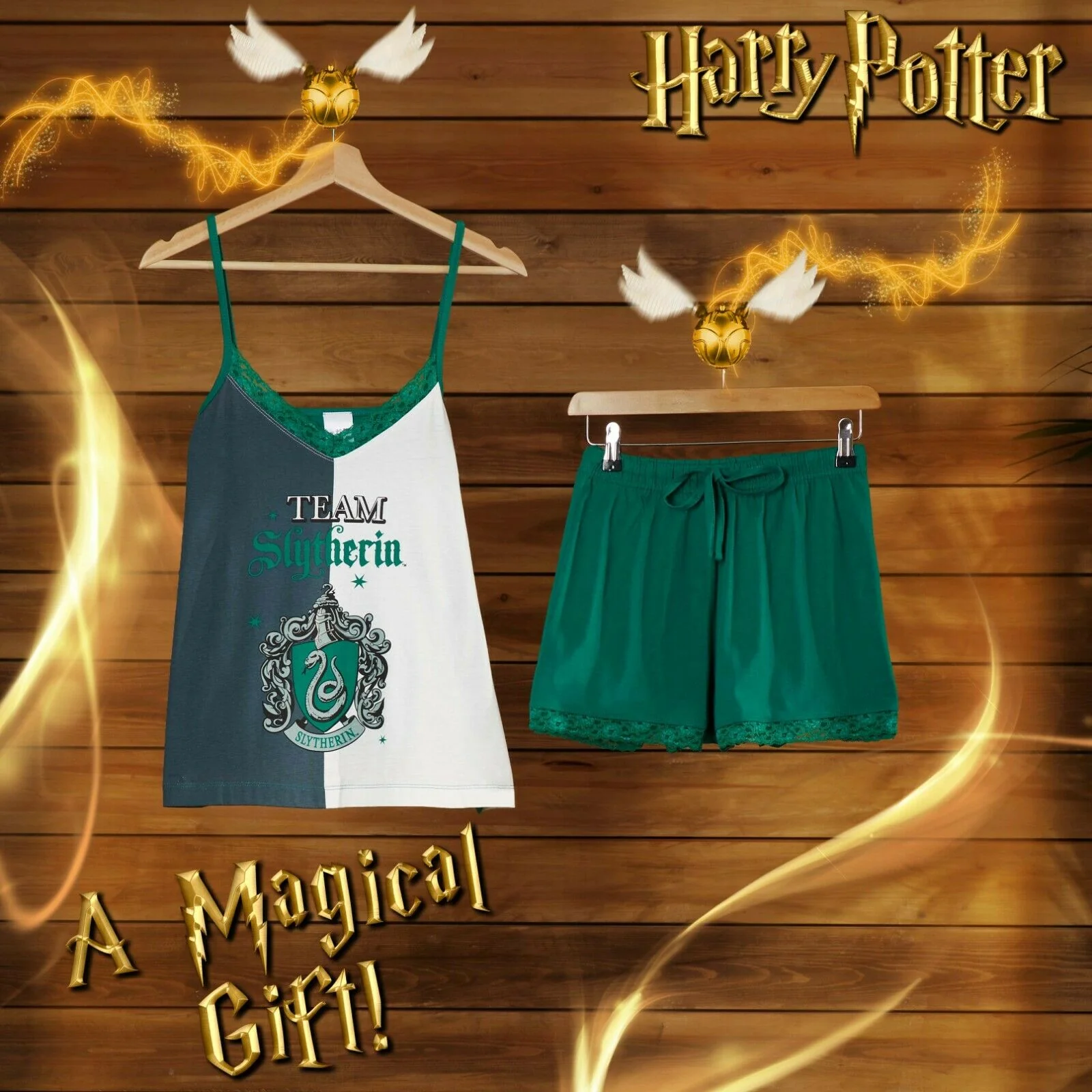 Harry Potter Ladies Pyjamas, Team Slytherin Womens Shorts and Top Set, - Image 5