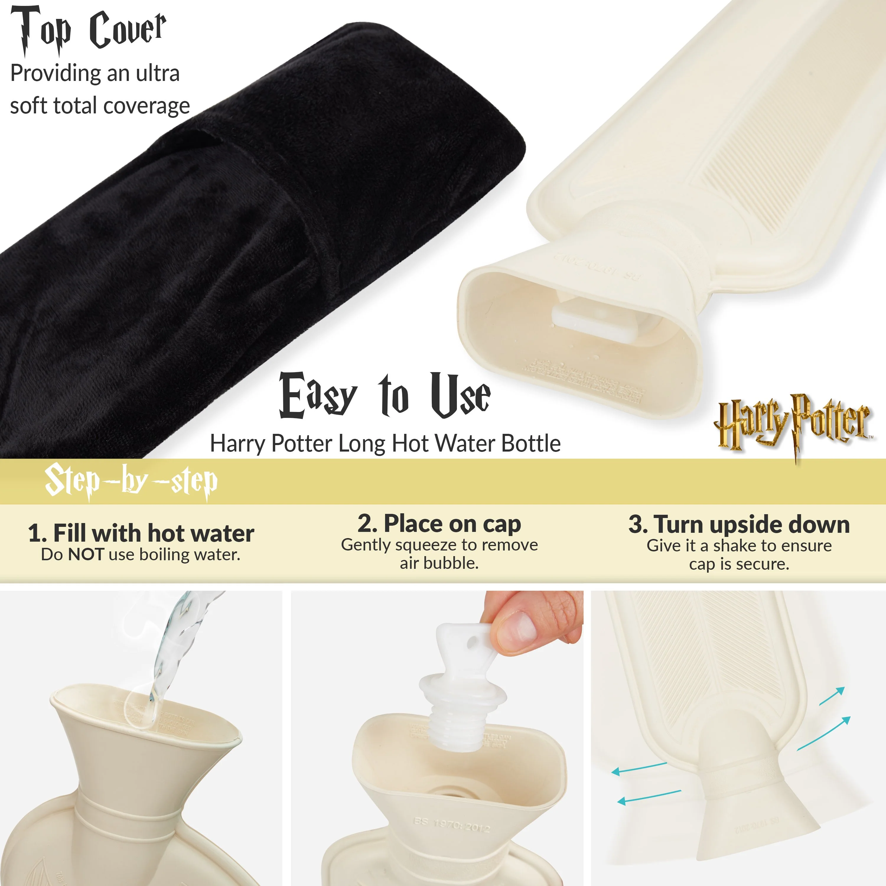 Harry Potter Long Hot Water Bottle with Cover 2L, Shoulder & Neck Hot Water Bottle - Image 4