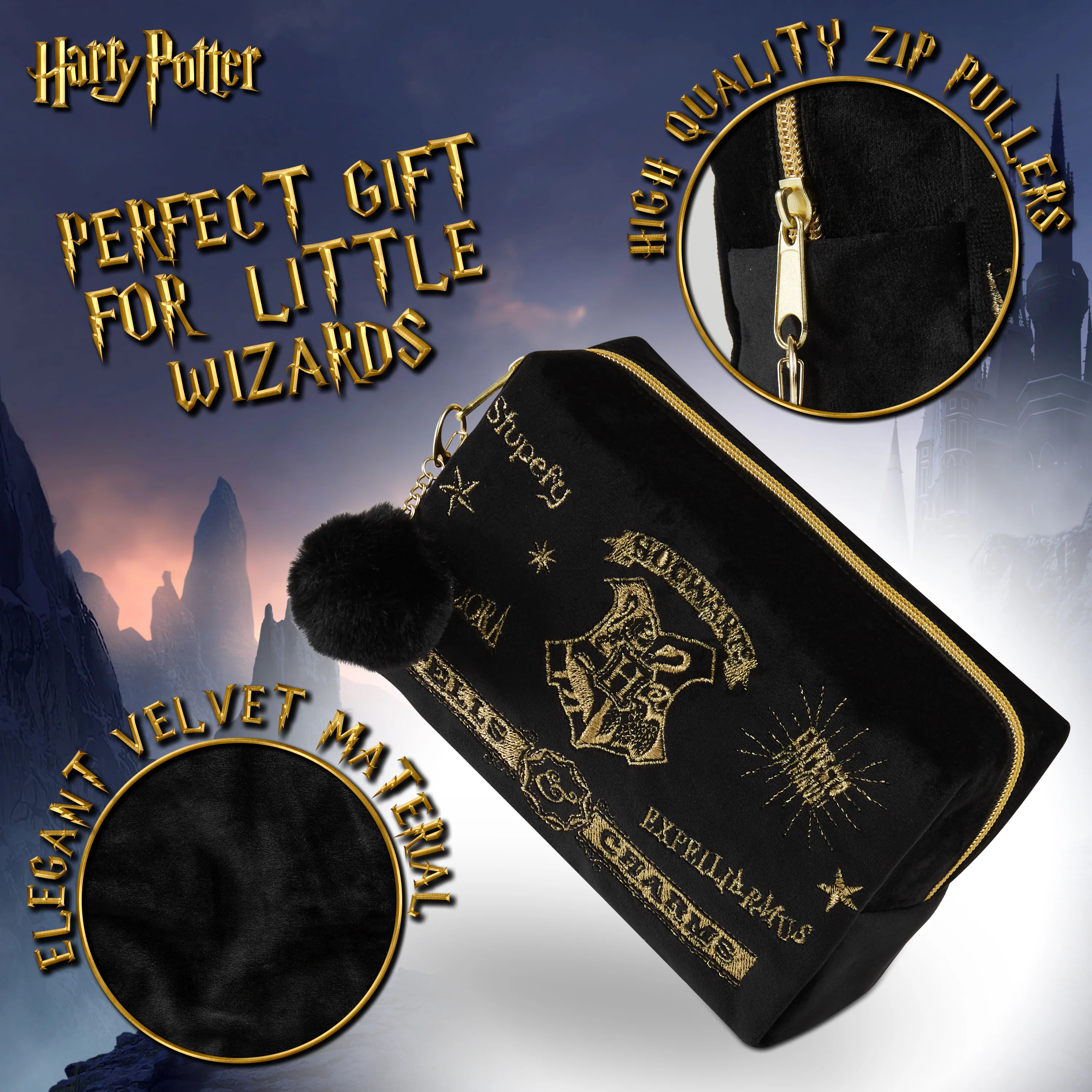 Harry Potter Makeup Bag for Women, Teenagers, Girls - Velvet Hogwarts Cosmetic Bag - Image 2