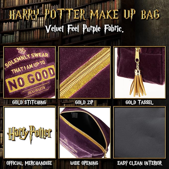 Harry Potter Makeup Bag for Women, Teenagers, Girls - Velvet Hogwarts Cosmetic Bags - Image 5