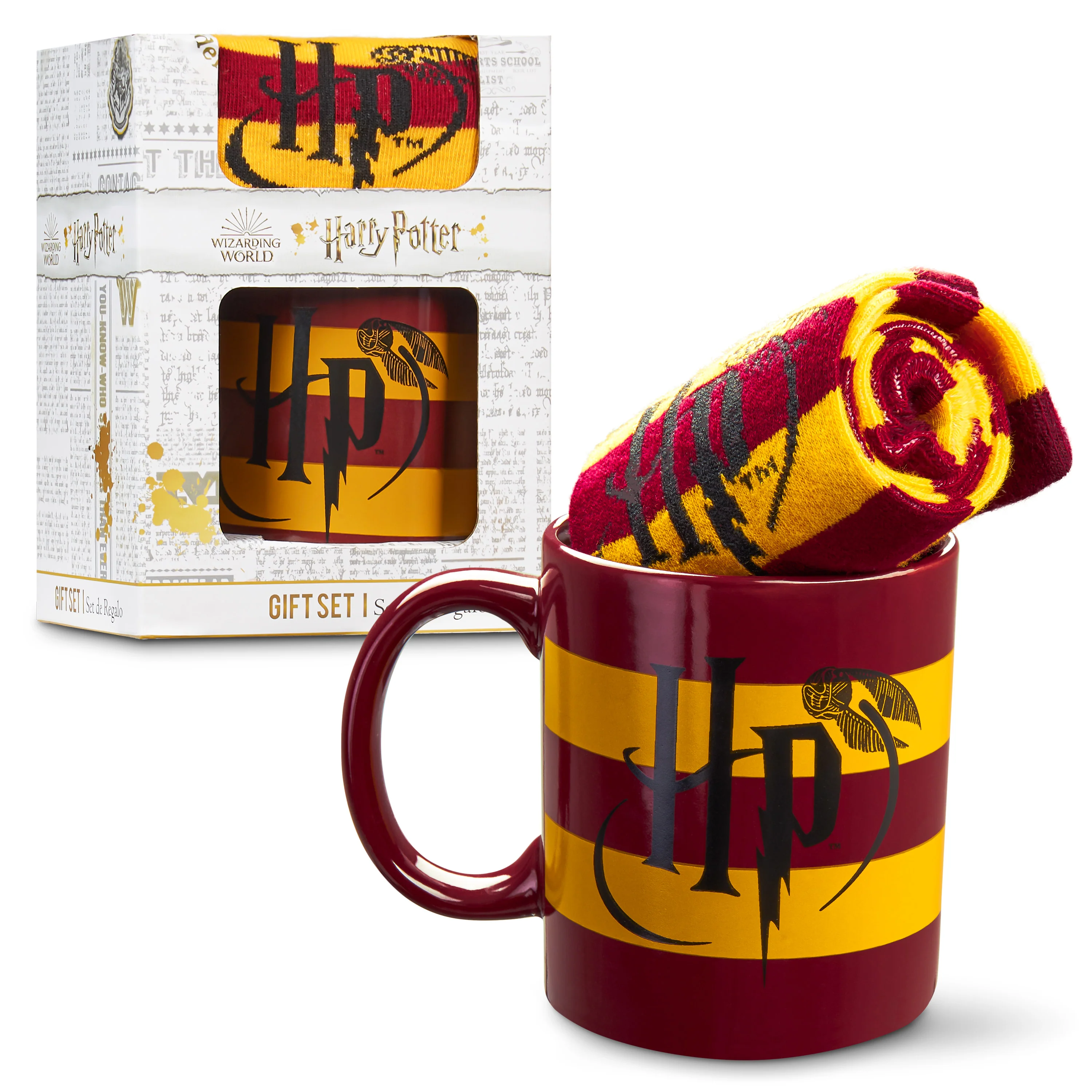 Harry Potter Mug and Socks Gift Set for Women Teenagers Hogwarts Calf Socks Ceramic Mug, Secret Santa Gifts for Women (Yellow Mug & Socks, Mug: 325ml, Socks: 4/7 UK)