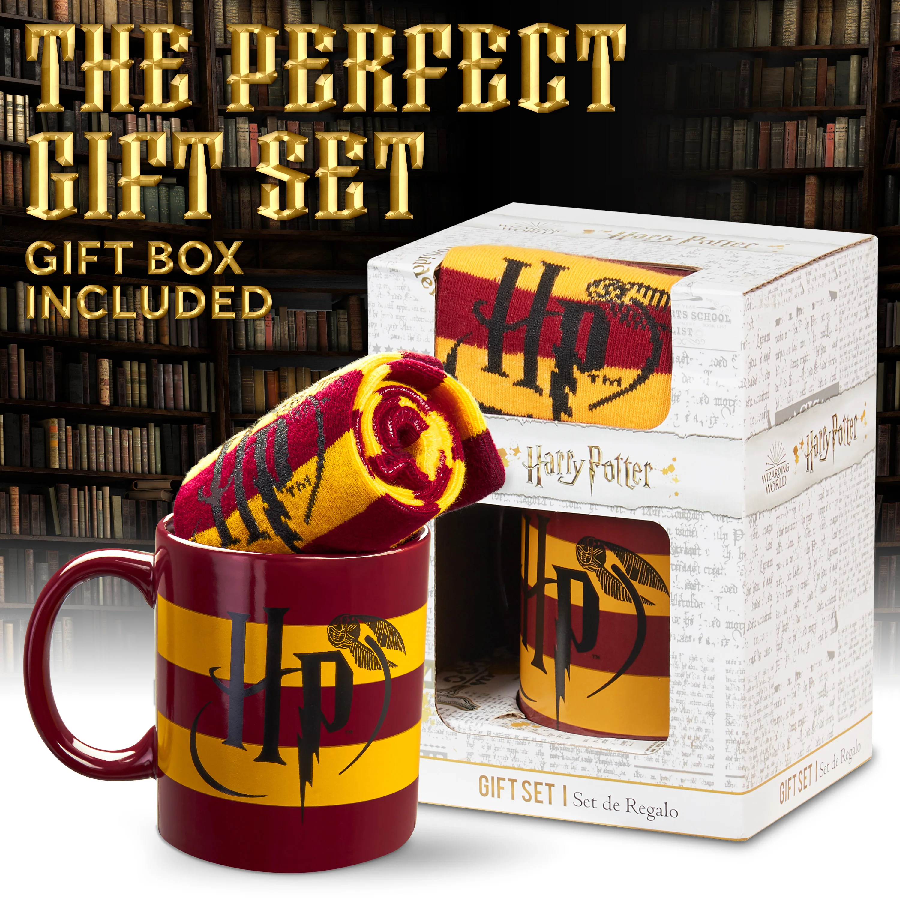 Harry Potter Mug and Socks Gift Set for Women Teenagers Hogwarts Calf Socks Ceramic Mug, Secret Santa Gifts for Women (Yellow Mug & Socks, Mug: 325ml, Socks: 4/7 UK) - Image 2