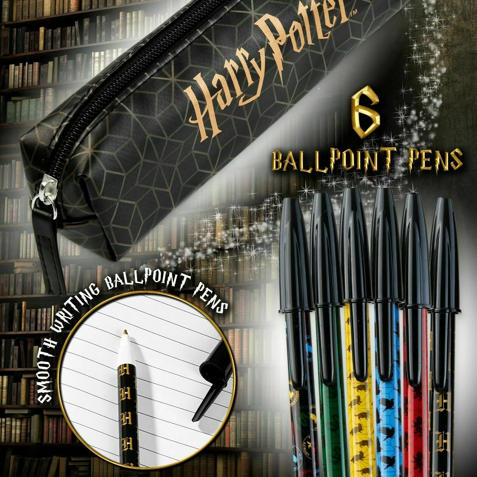 Harry Potter A5 Notebook and Pencil Case for Girls and Boys Stationery Set with Pens, School Supplies for Kids and Teens (Black/Gold) - Image 4