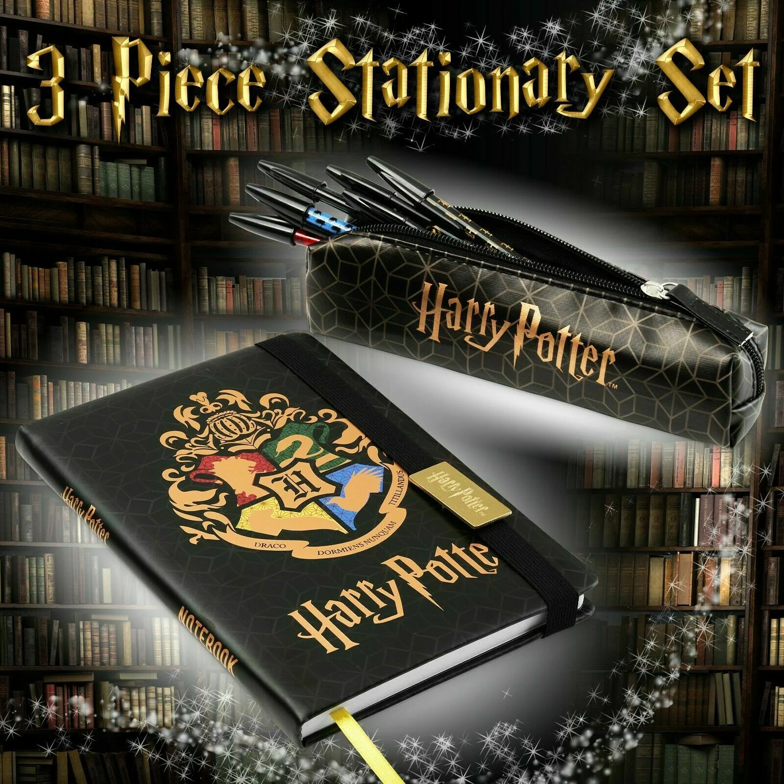 Harry Potter A5 Notebook and Pencil Case for Girls and Boys Stationery Set with Pens, School Supplies for Kids and Teens (Black/Gold) - Image 6