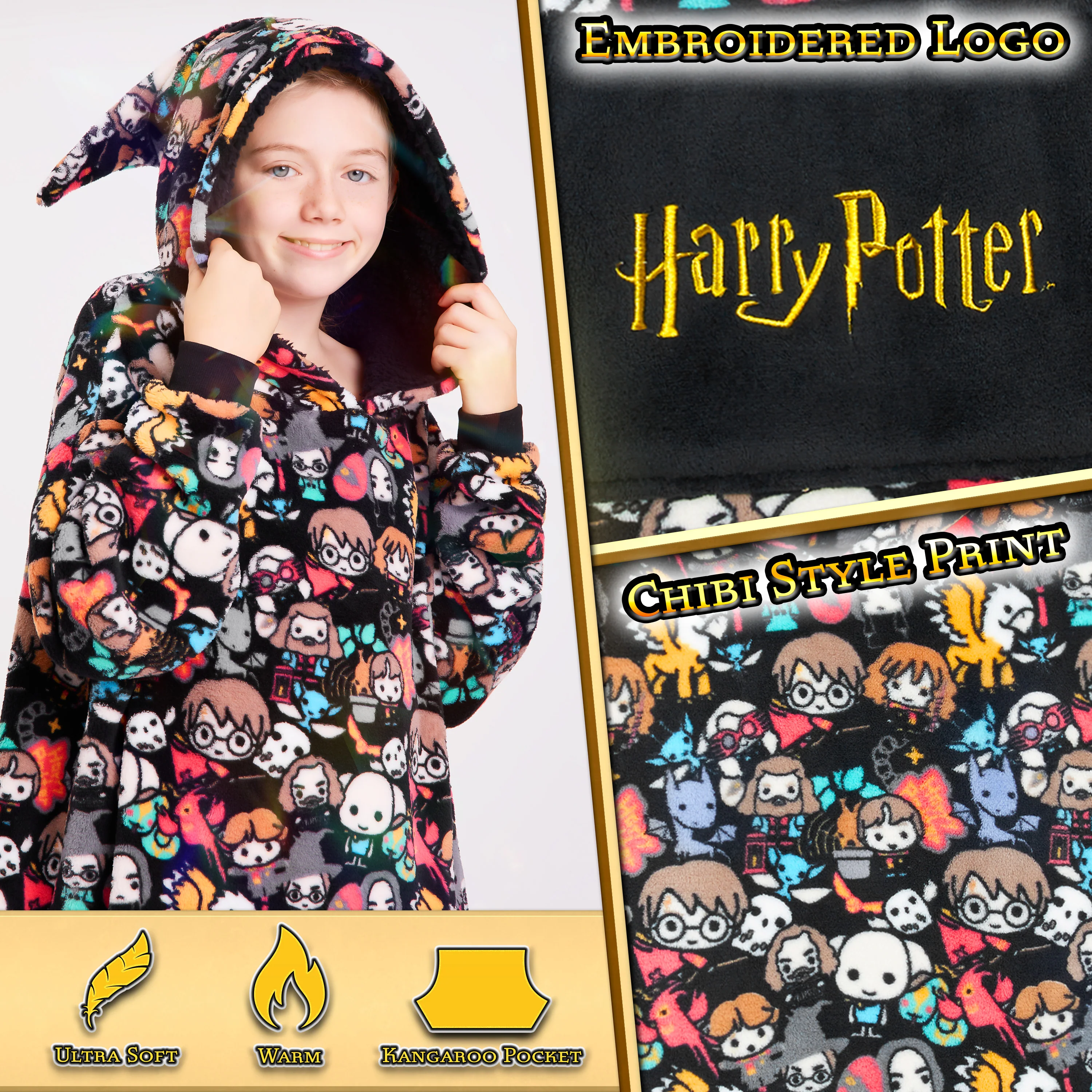 Harry Potter Oversized Hoodie Blanket for Kids, Gifts for Girls Boys - Image 4