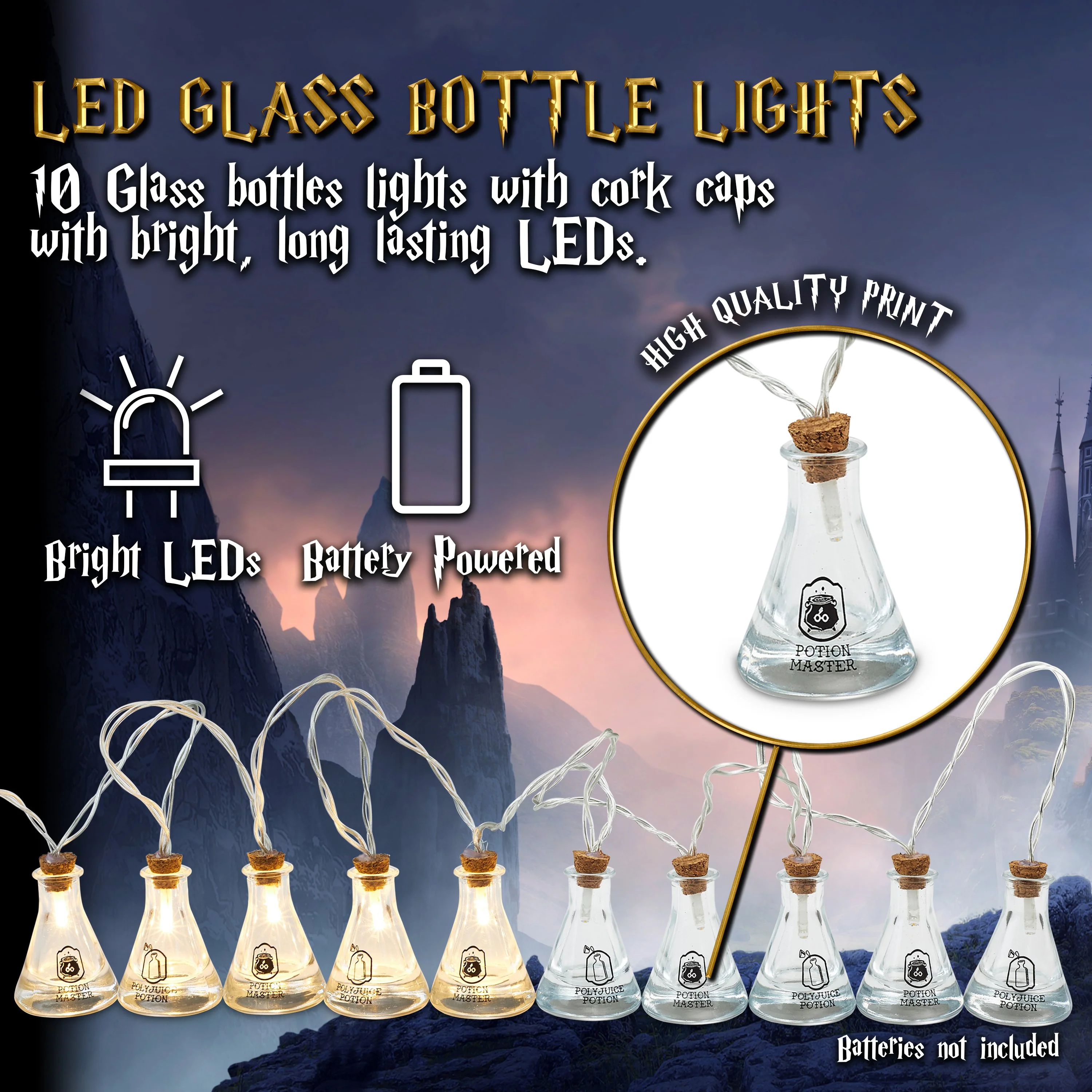 Harry Potter Potion Bottle String Lights, 10 LED String Lights for Decor (Warm White), Harry Potter Gifts - Image 6