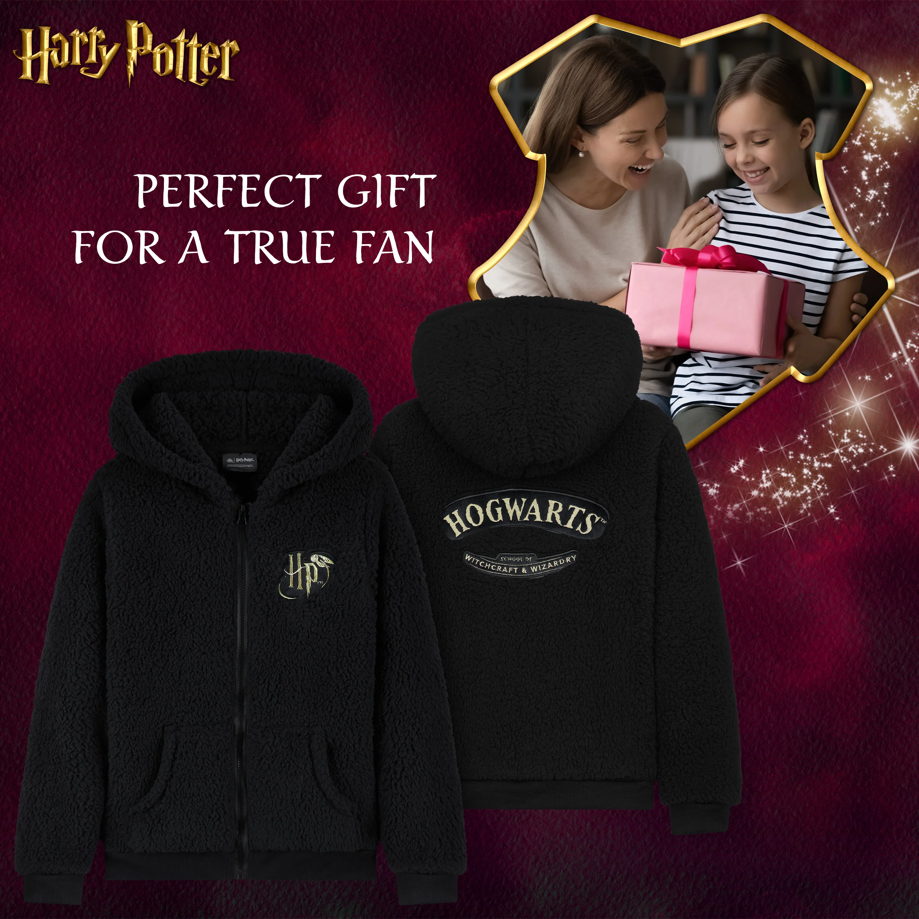Harry Potter Sherpa Hoodie for Girls, Zip Up Fleece Fluffy Hoodie - Image 4