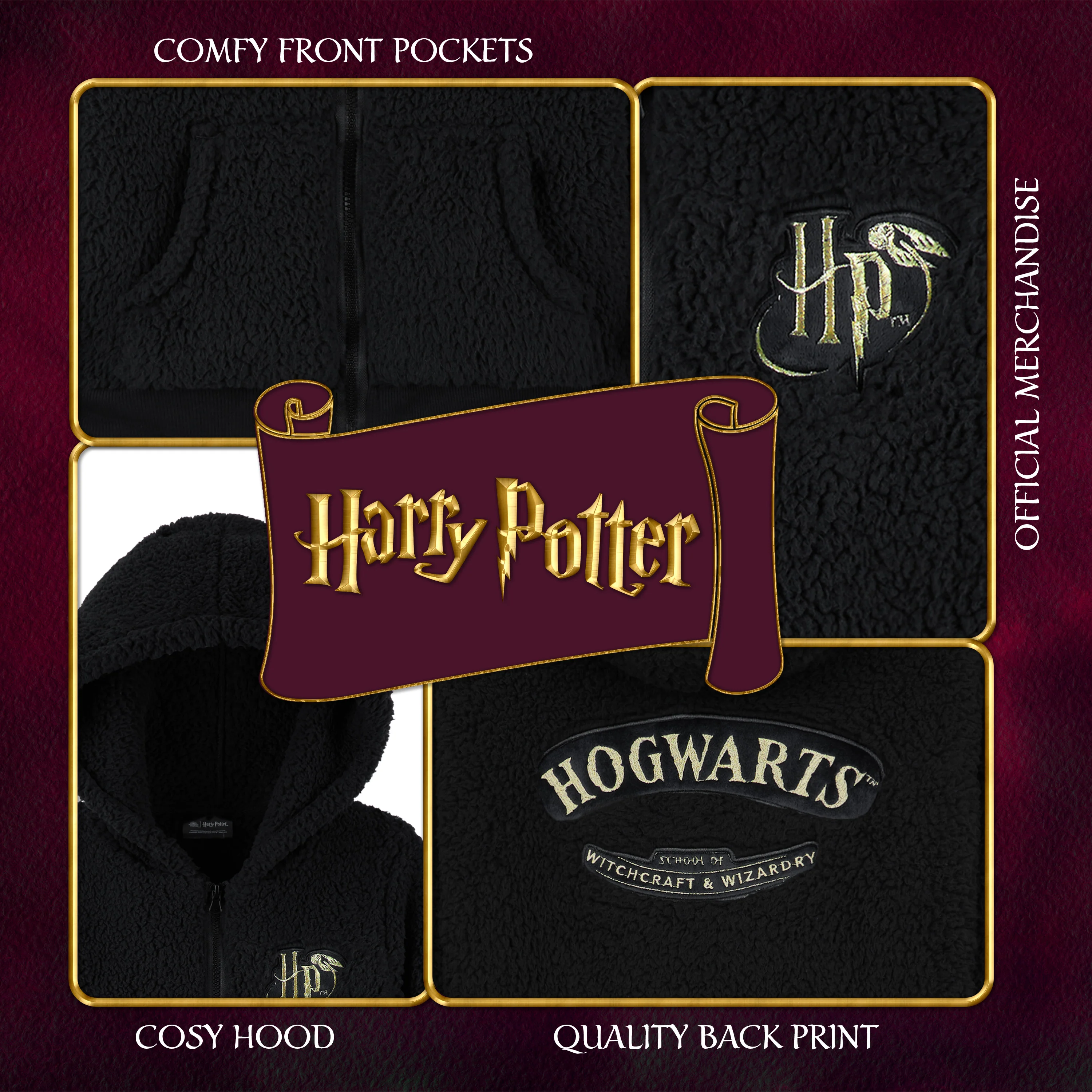 Harry Potter Sherpa Hoodie for Girls, Zip Up Fleece Fluffy Hoodie - Image 5