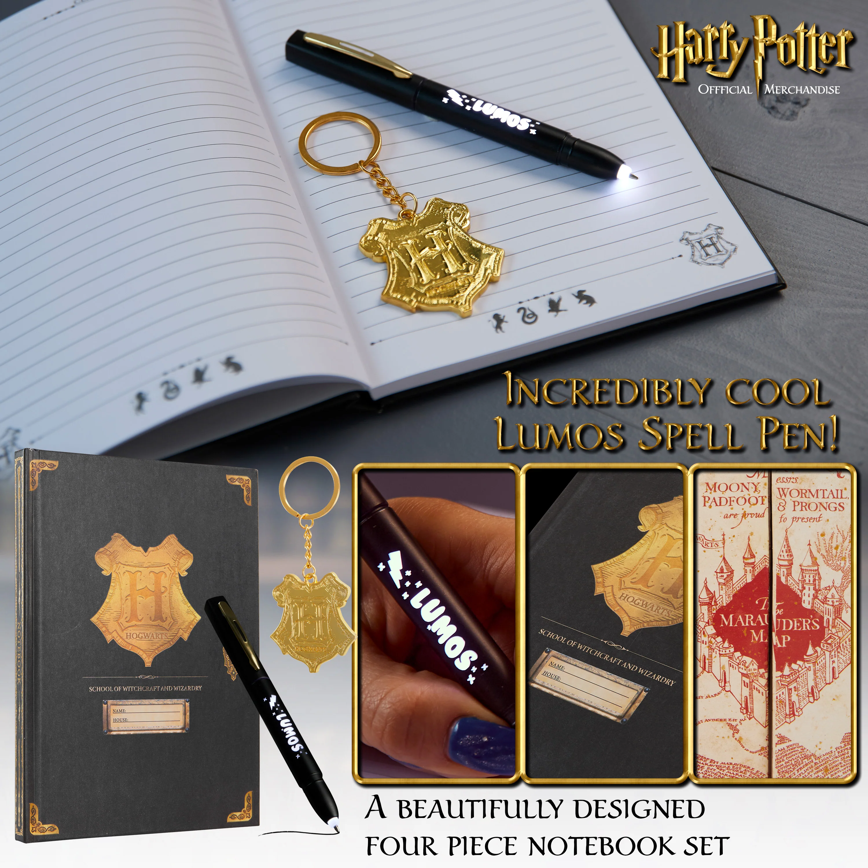 Harry Potter Stationery Set with Notebook and Pen Set Key Ring and Marauders Map - Image 4